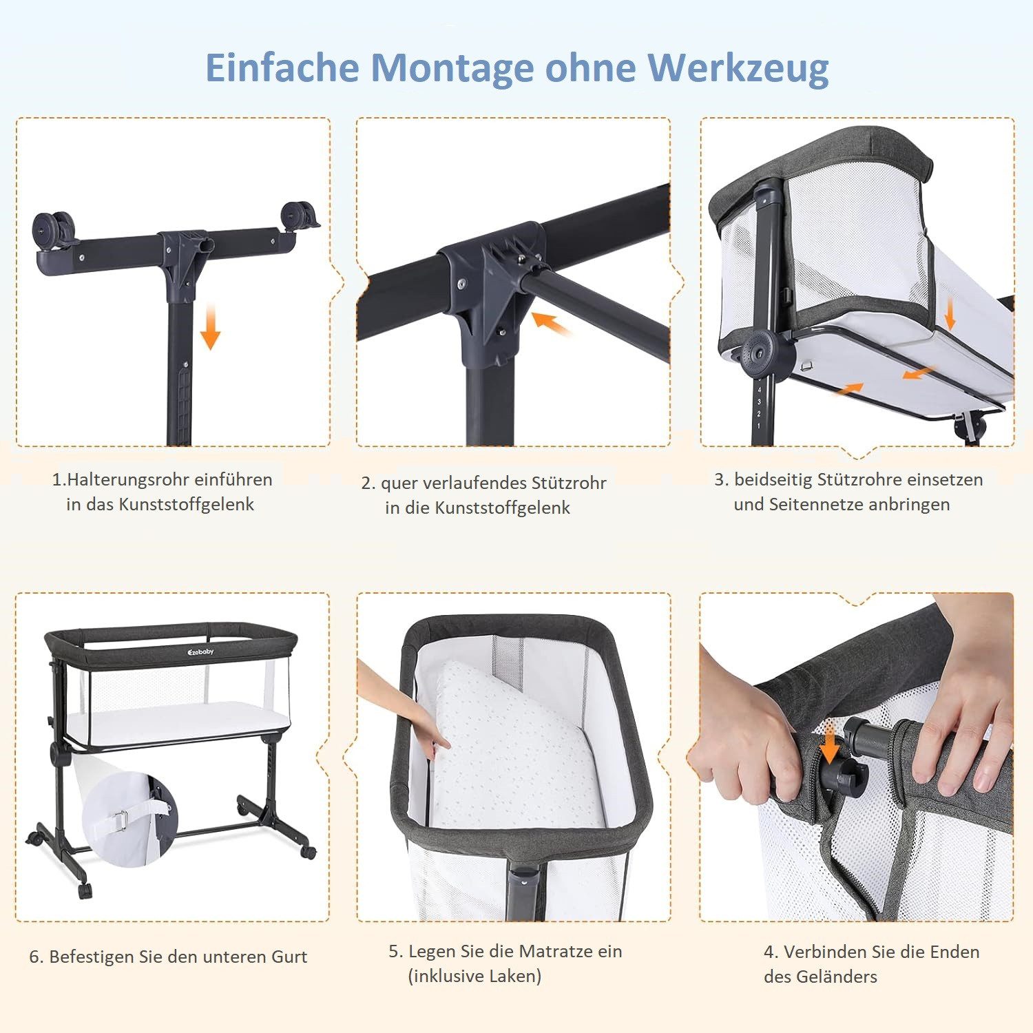 Onasti Beistellbett 2-in-1 höhenverstellbares Babybett mit Matratze