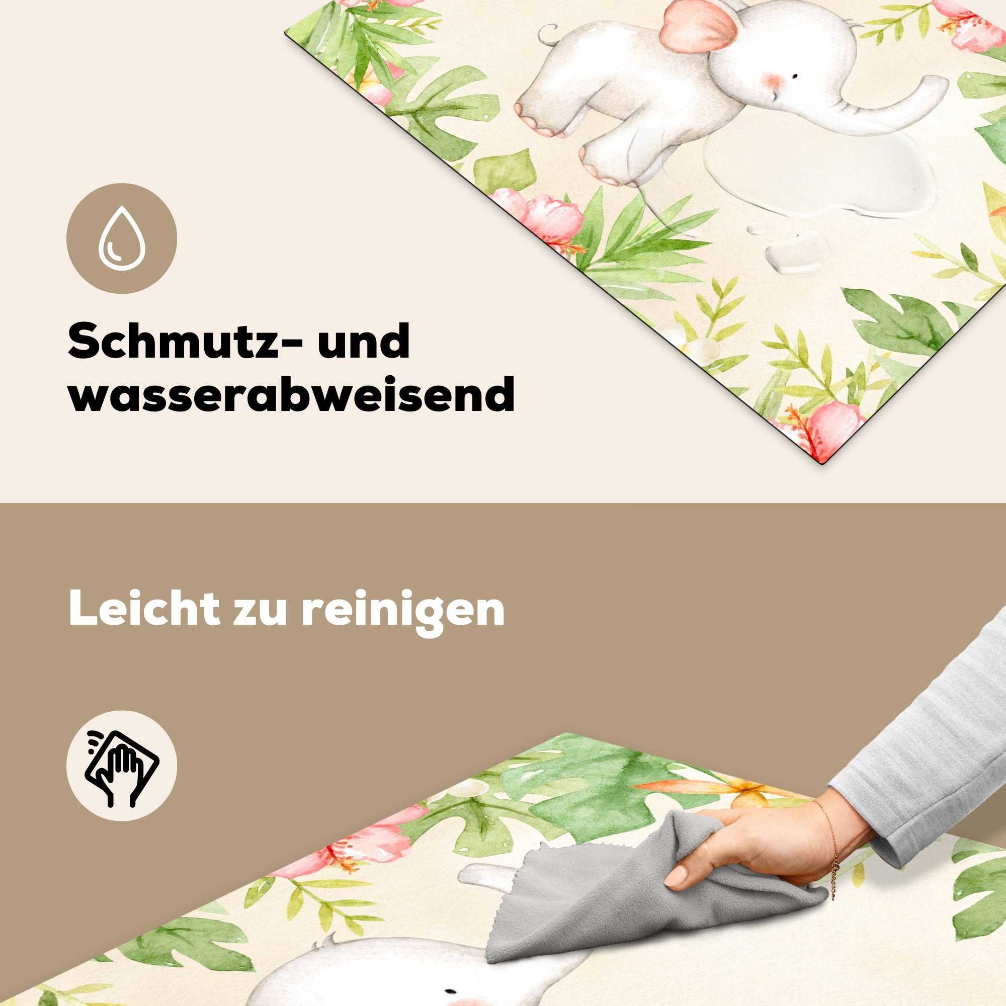 die - - Dschungel, 81x52 Elefant (1 Ceranfeldabdeckung Induktionskochfeld - küche, Schutz MuchoWow Pflanzen tlg), Blumen cm, Herdblende-/Abdeckplatte für Vinyl,