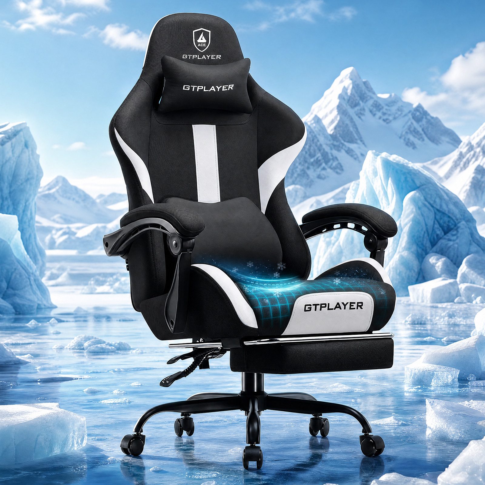 GTPLAYER Gaming-Stuhl Stoff, Racing Gamer Stuhl, Ergonomischer Gaming Sessel Gaming Chair, Schreibtischstuhl, Federsitzkissen mit Fußstütze