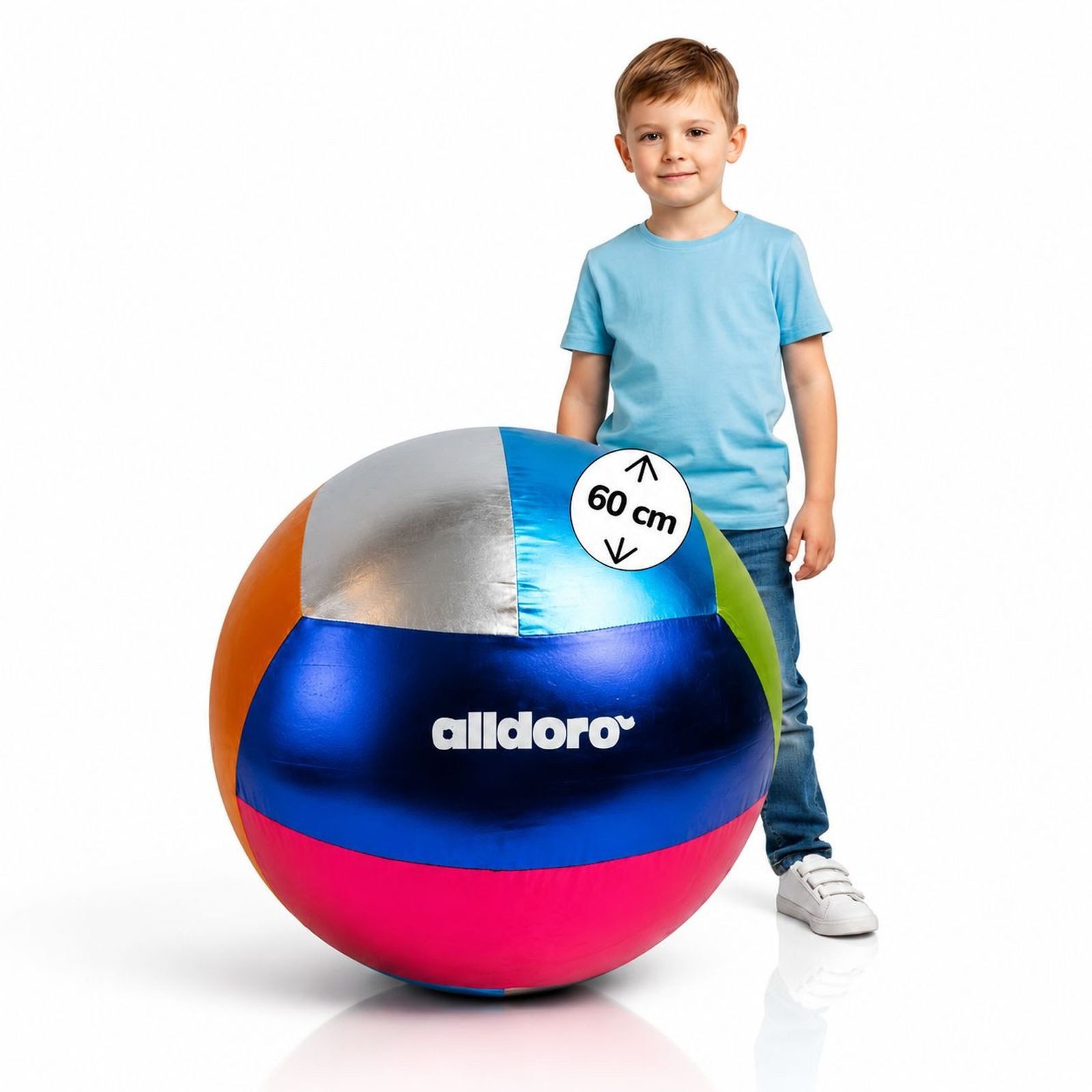 Jumboball XXL Spielball aufblasbar 60 cm, Metallic Ball für Kinder