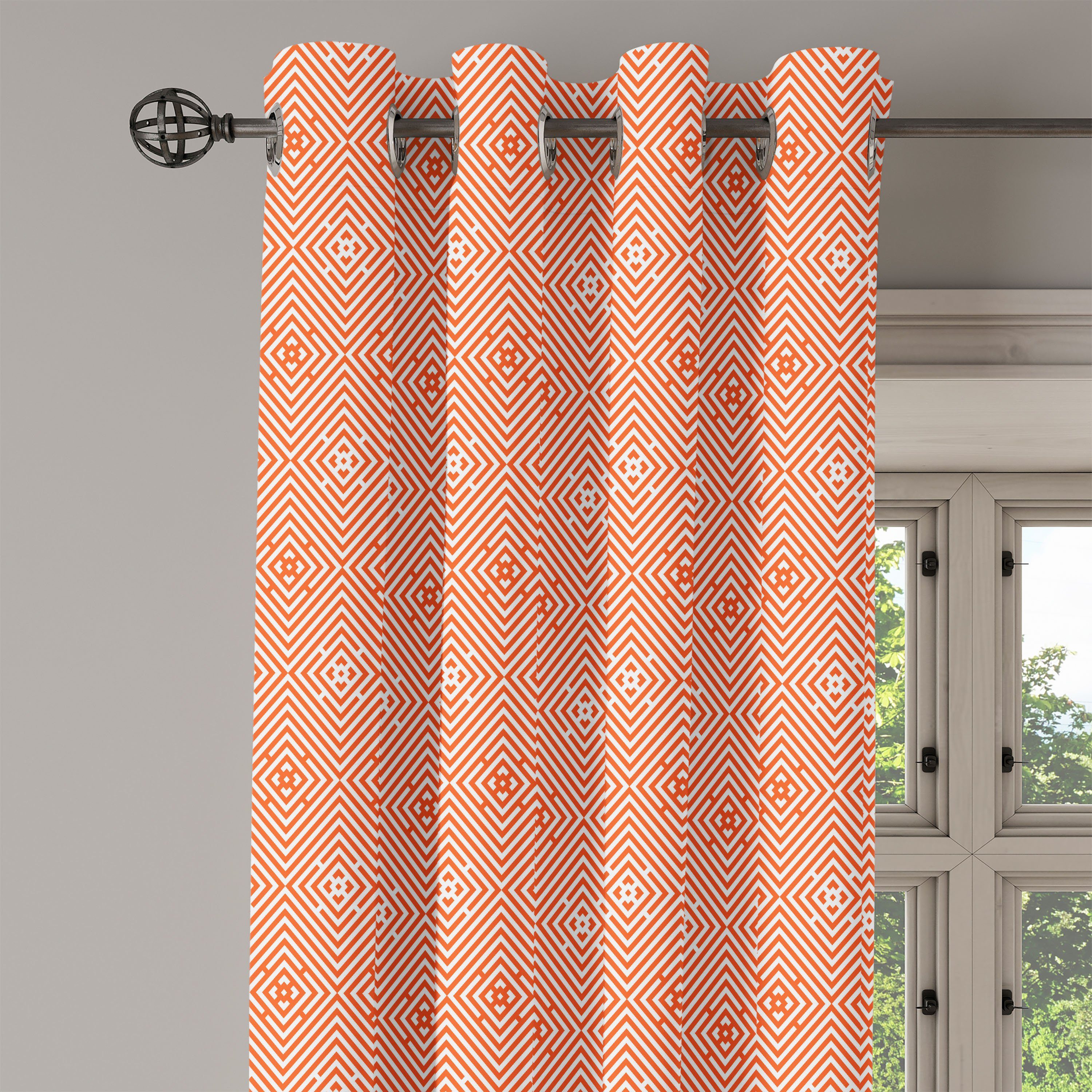 orange Schlafzimmer Rhombus Gardine 2-Panel-Fenstervorhänge Bullseye für Wohnzimmer, Abakuhaus, Dekorative Burnt