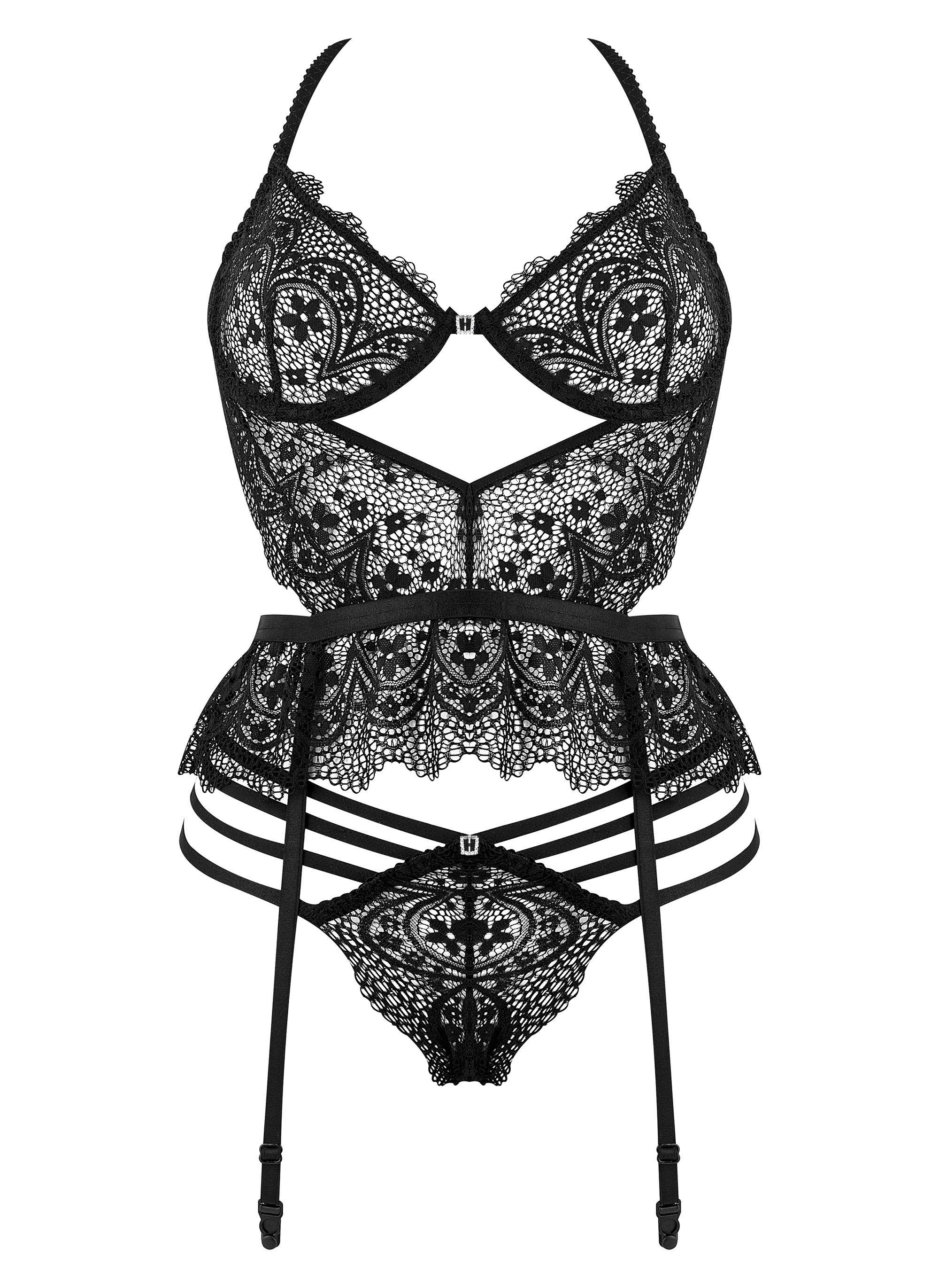 Beauty Night Fashion Corsage Strapshemd Lace schwarz mit String rückenfrei mit (Set)