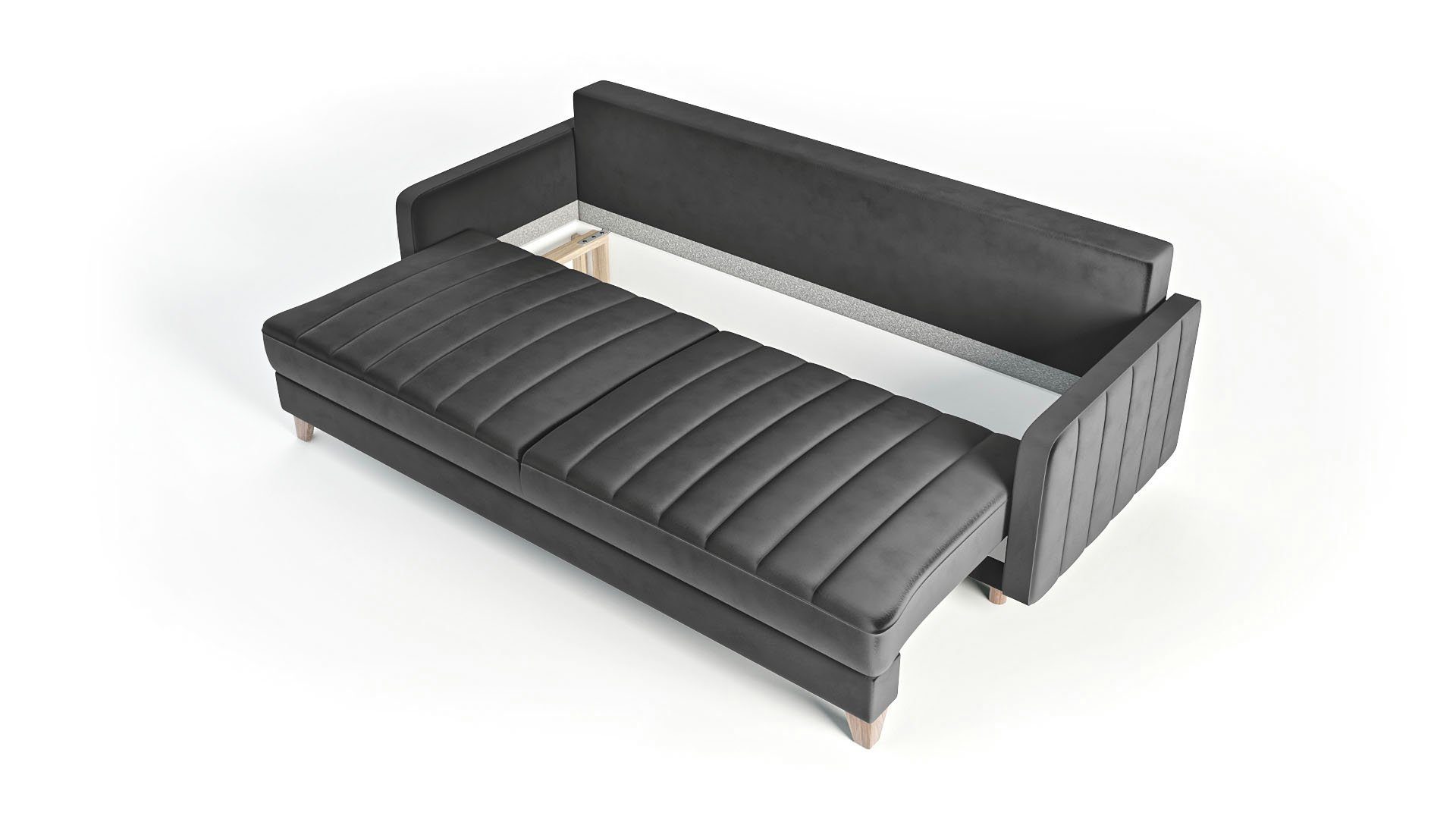 Bali 3-Sitzer Sofa mit Siblo Schlaffunktion Dreisitzer-Sofa Grau Ausklappbares Bettzeugbehälter - - 3-Sitzer