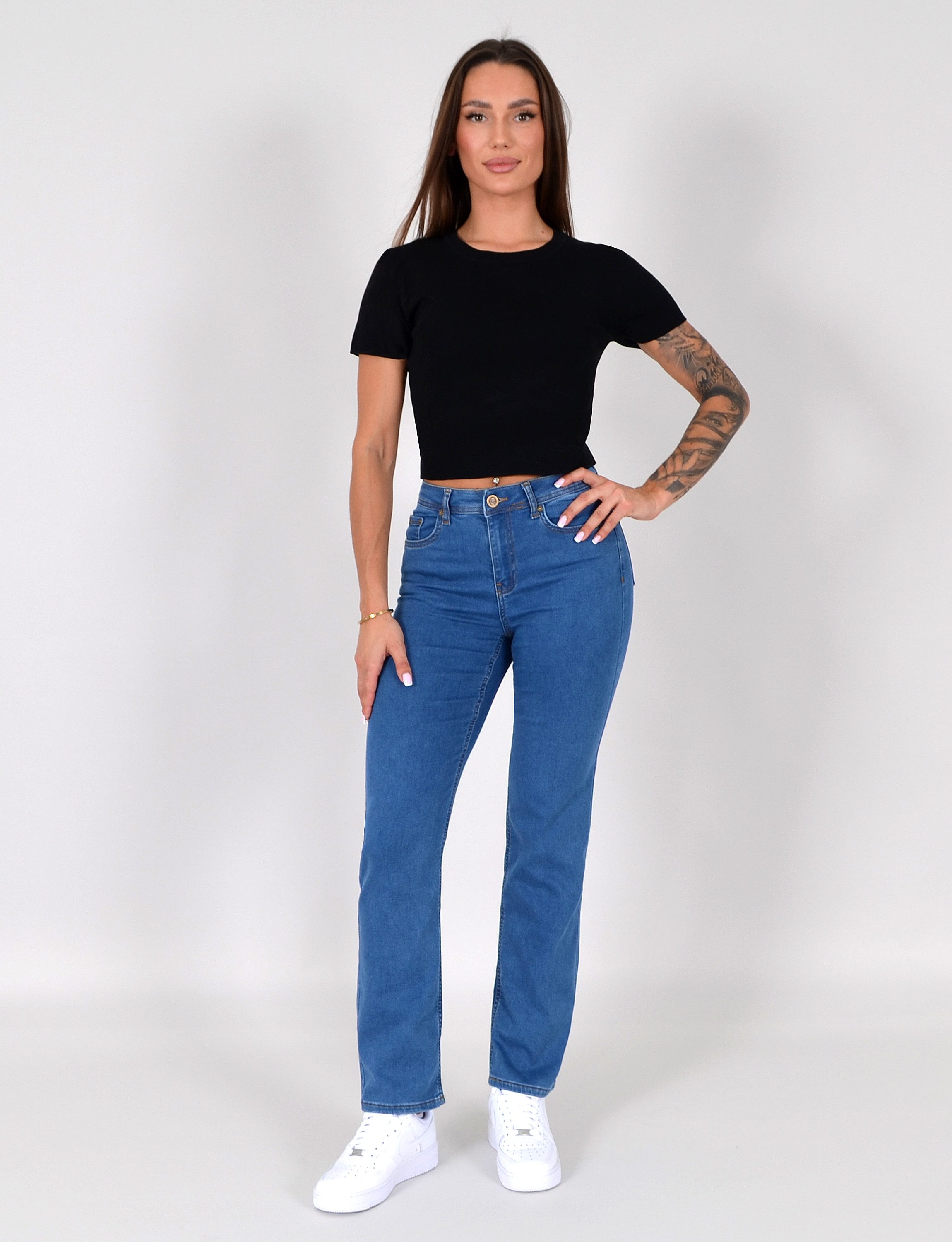 ESRA Straight-Jeans Damen Stretch-Jeans Premium Baumwolle Jeanshose Damen Straight Fit G14 Straight Jeans Damen High Waist Stretch Jeans Damen Regular Hose