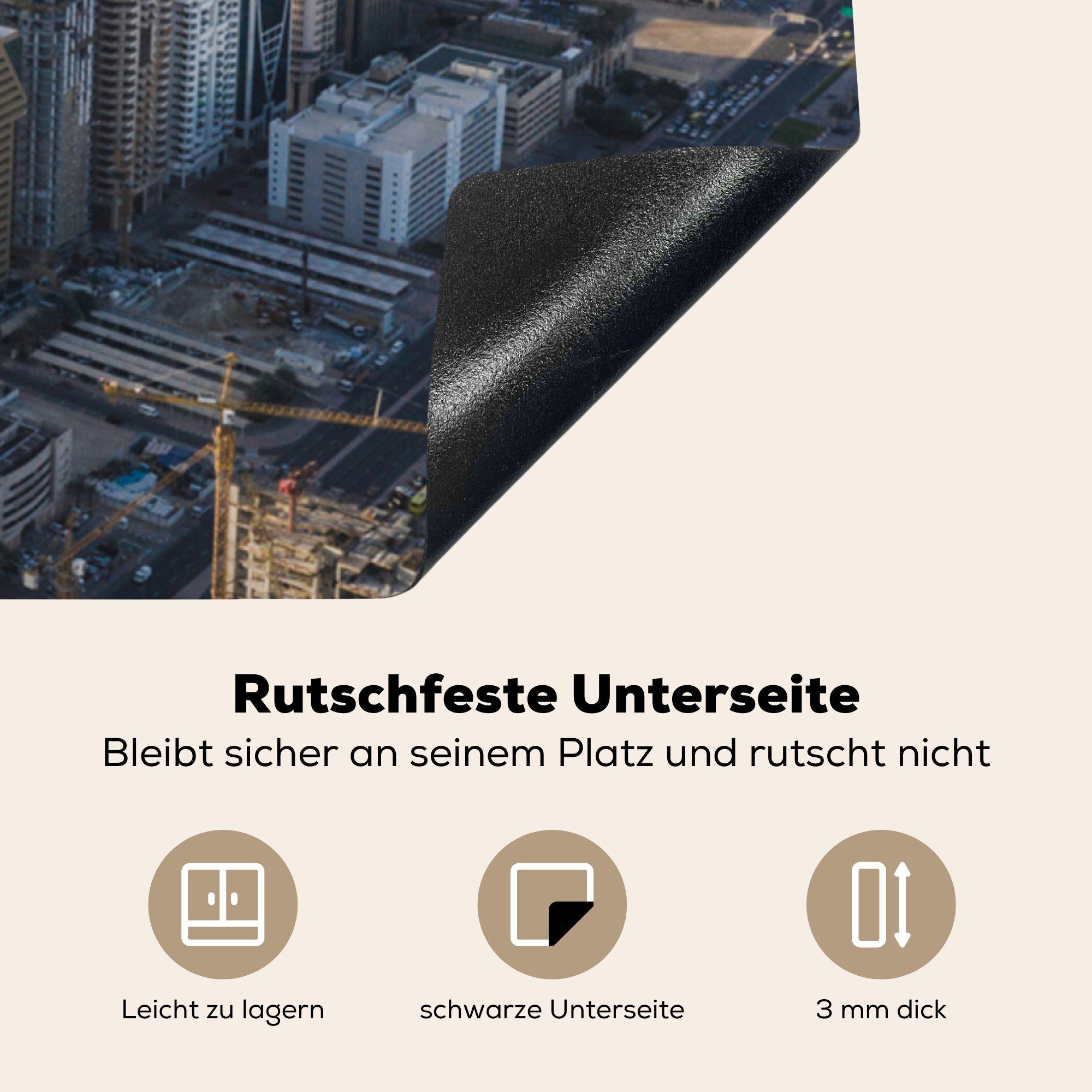 (1 cm, küche tlg), Arbeitsplatte - 78x78 für Vinyl, Skyline Dubai, Burj - MuchoWow Khalifa Herdblende-/Abdeckplatte Ceranfeldabdeckung,