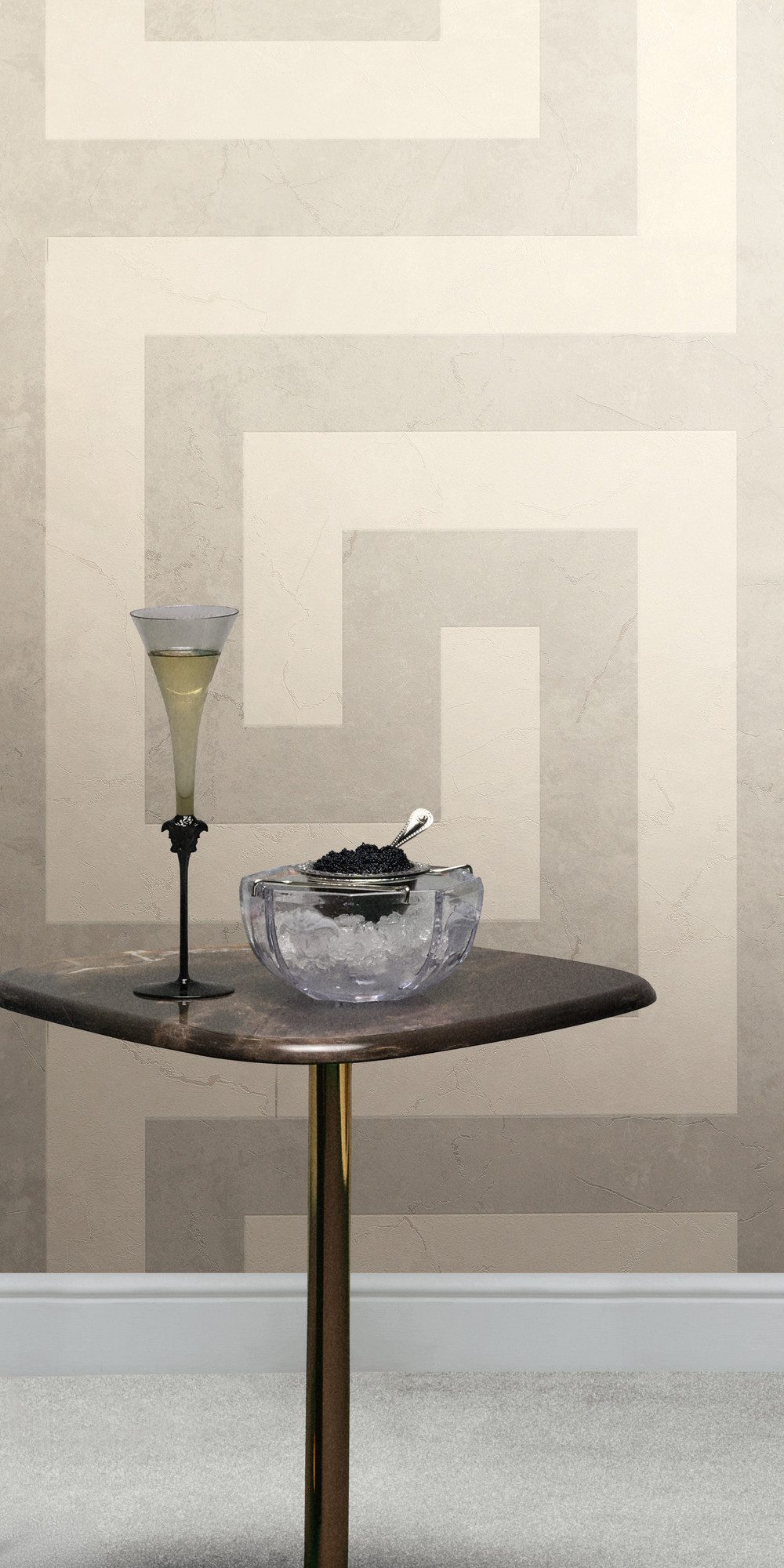 Versace Vliestapete Versace 6 Greek –, geprägt, 3D-Optik, Barock, Motiv, (1 St), Grafisches Mäandermuster mit mattem Glanz & feiner Struktur