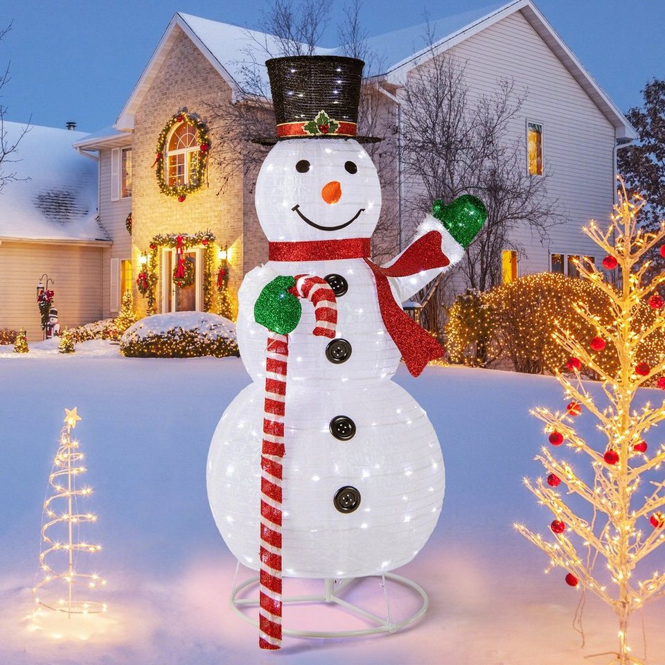 COSTWAY Schneemann, Weihnachtsfigur, 180 kaltweiße LEDs, klappbar
