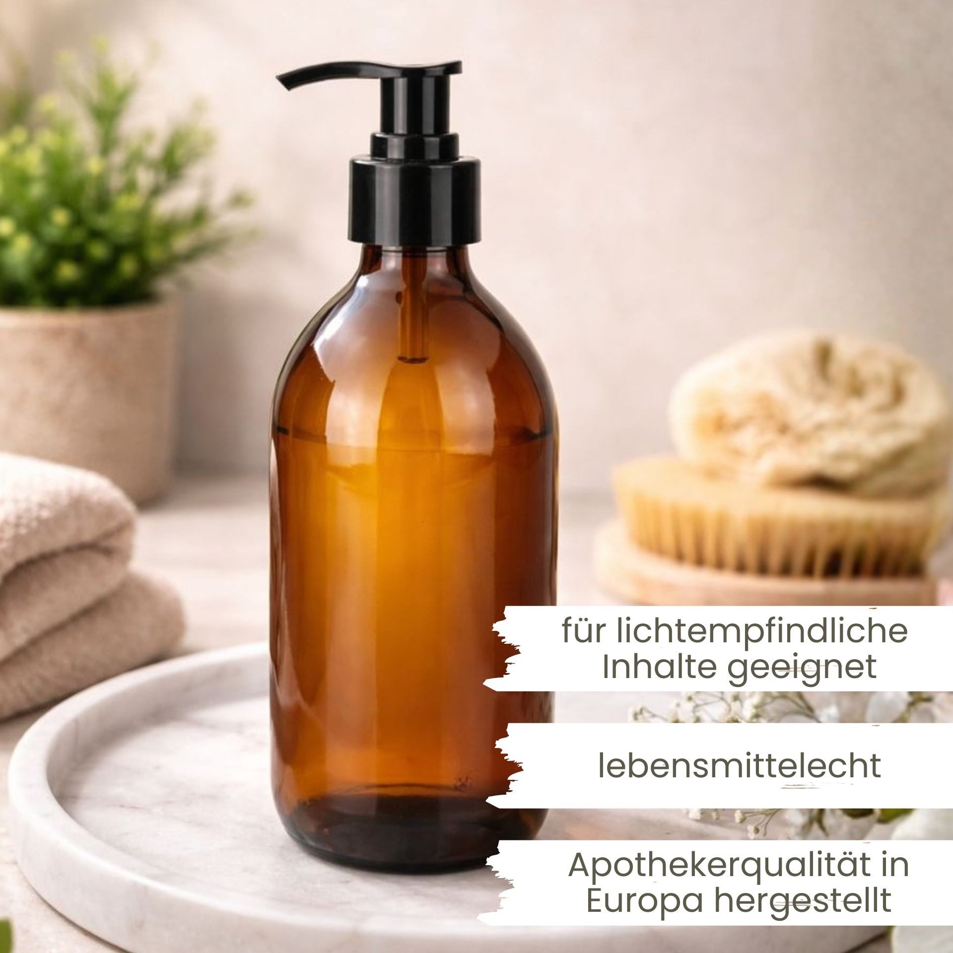 mikken Spülmittelspender 2x Pumpspender 500 ml Braunglas Dosierspender Spülmittelspender, (2er Set), mit UV-Schutz, Apothekerqualität, made in Europe, lebensmittelecht
