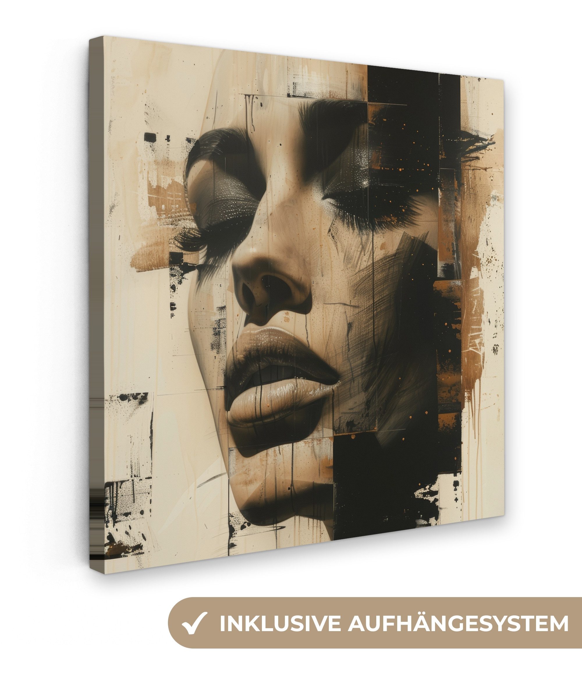 OneMillionCanvasses® Leinwandbild Frau - Gesicht - Abstrakt - Kunst, Fotodruck (1 St), Wandbild, Deko Schlafzimmer Wohnzimmer Flur 20x20 cm