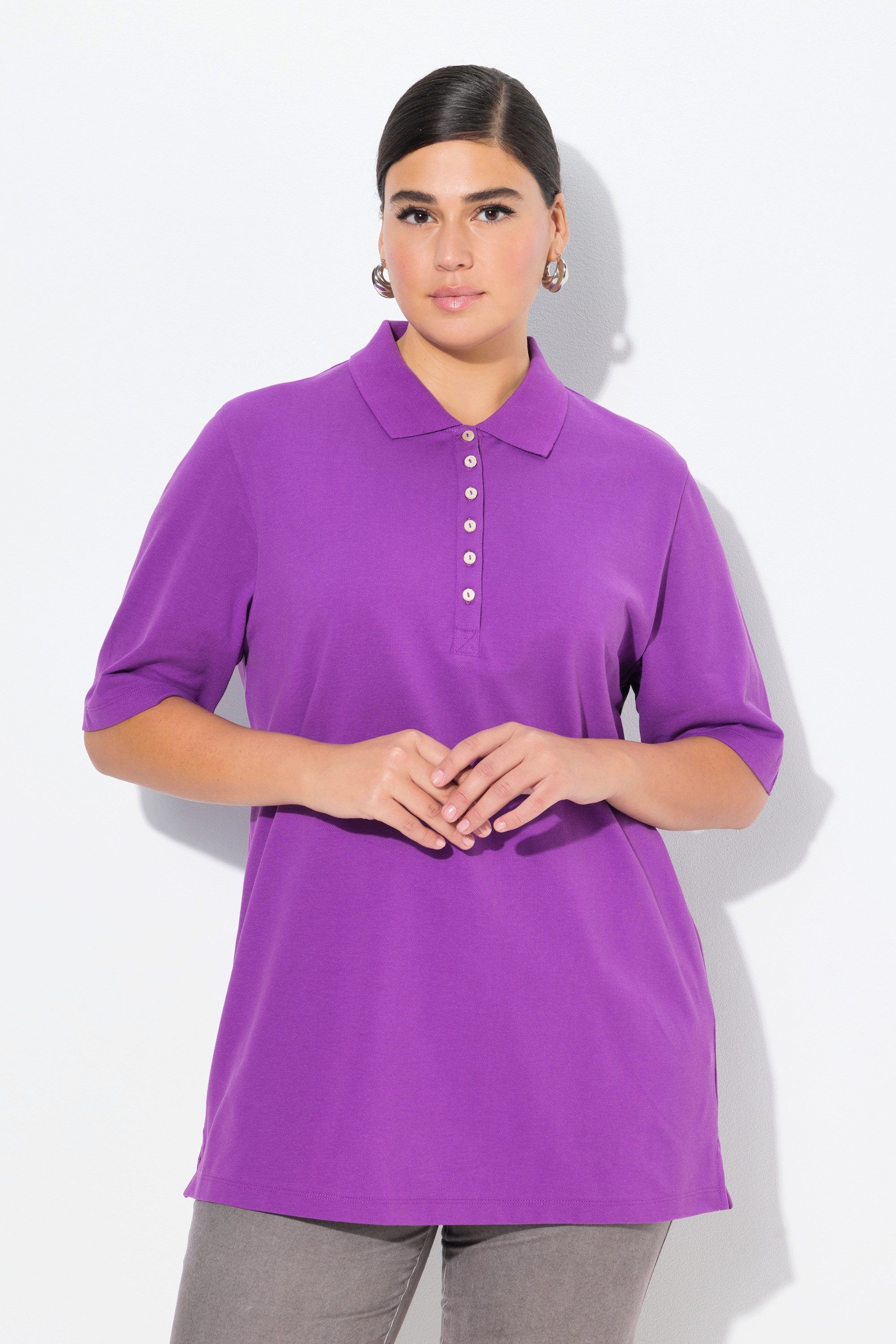 Ulla Popken T-Shirt Poloshirt Piqué Polokragen günstig online kaufen