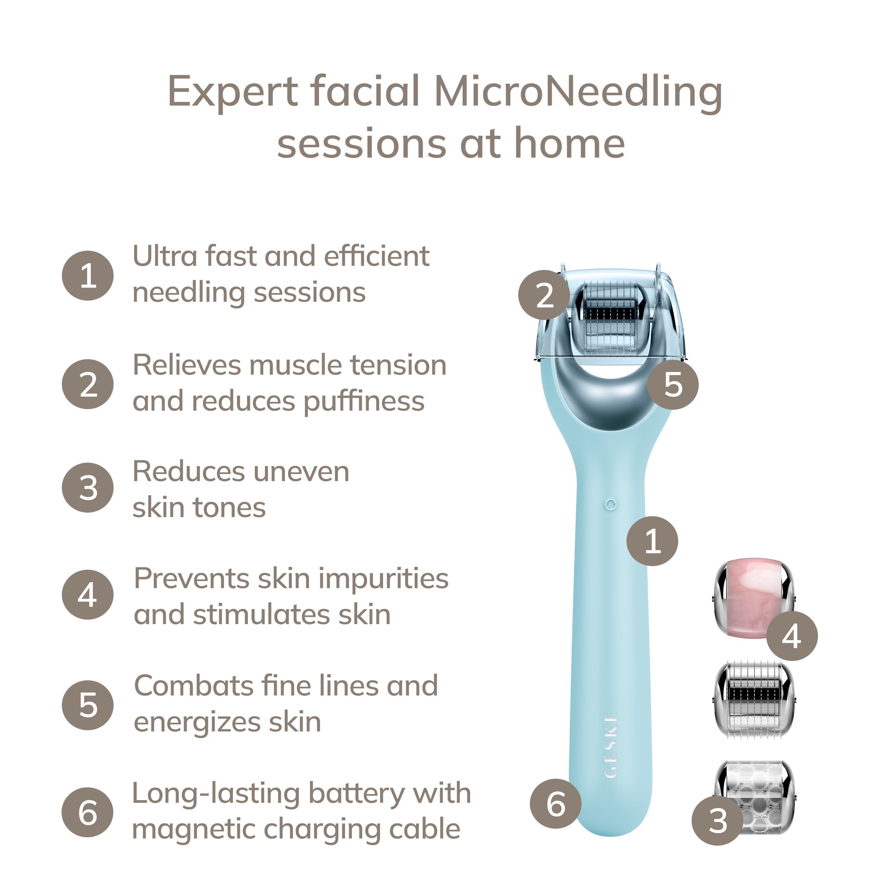 GESKE German Beauty Tech Micro-Needling SmartAppGuided™ MicroNeedle Face Roller 9 in 1, Packung (Gerät & USB-Ladekabel), 2-tlg., Gerät inkl. kostenloser APP (SmartAppGuided Device), Mit der GESKE App erhältst Du deine personalisierte Hautpflegeroutine.