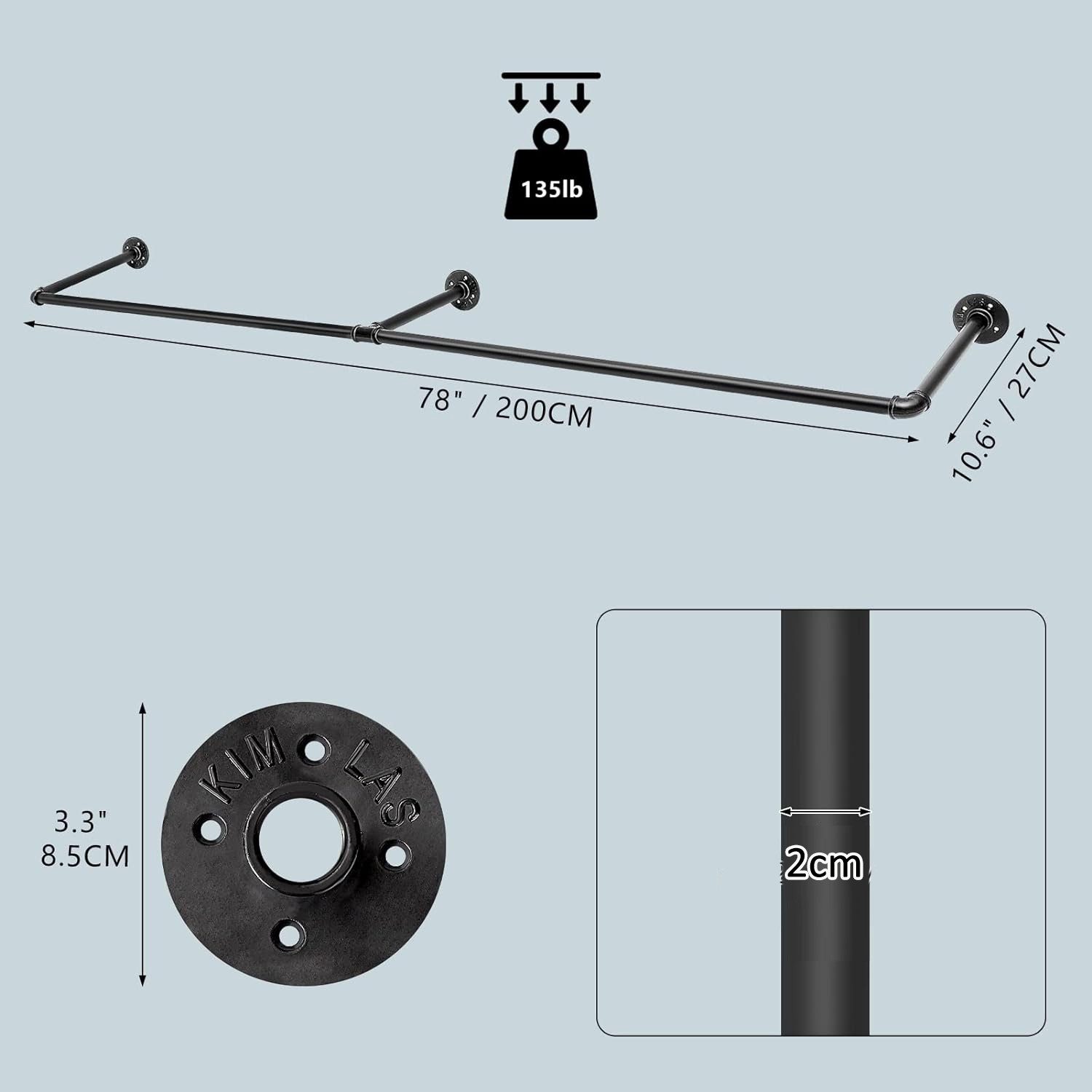 Youyijia Kleiderständer Clothes Rack for Wall 200 cm Pipe – Bild 2 von 5