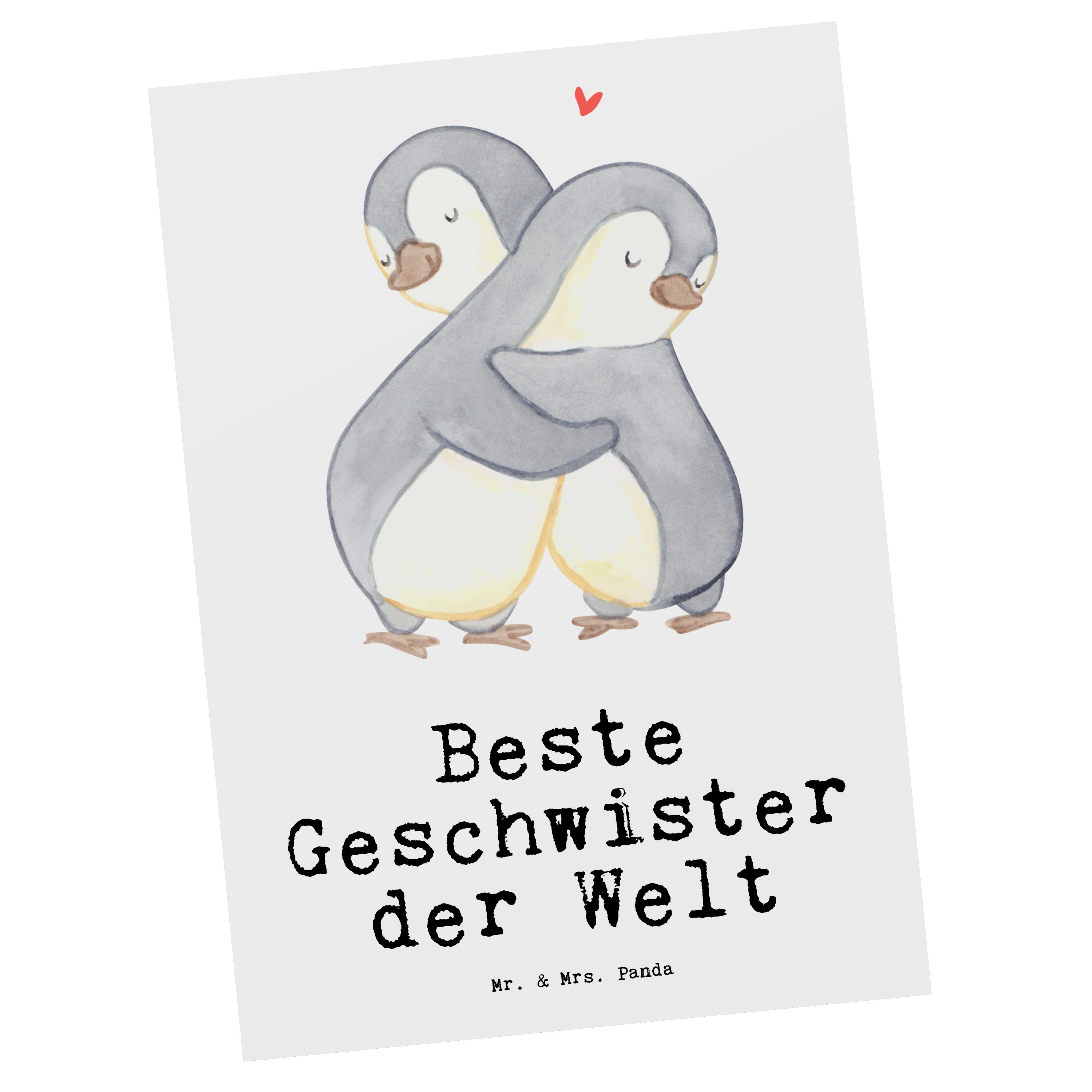 der Beste - - Pinguin Panda Geschwister Mrs. & Geburtstag, Weiß Welt Mr. Postkarte Geschenk, Ein