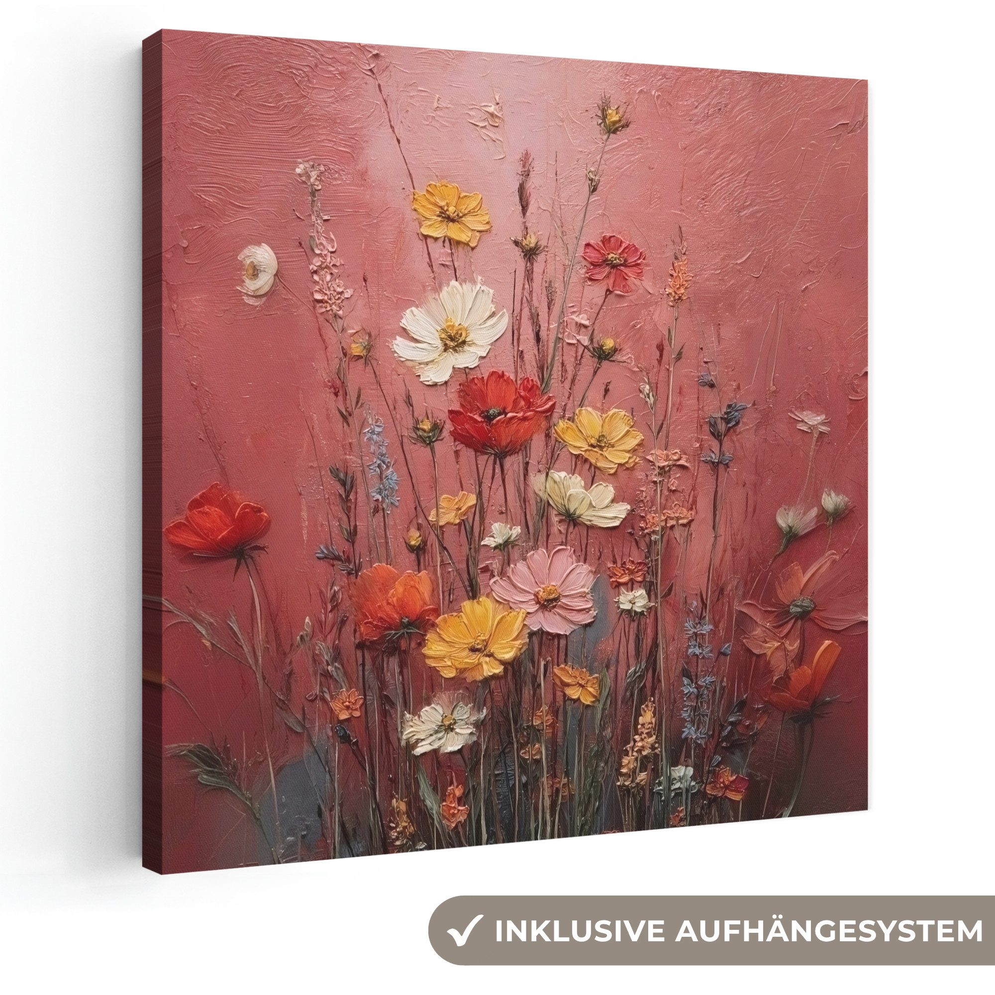 OneMillionCanvasses® Leinwandbild Blumenbouquet - Tiefe - Spürbare Textur, Fotodruck (1 St), Wandbild, Deko Schlafzimmer Wohnzimmer Flur 20x20 cm