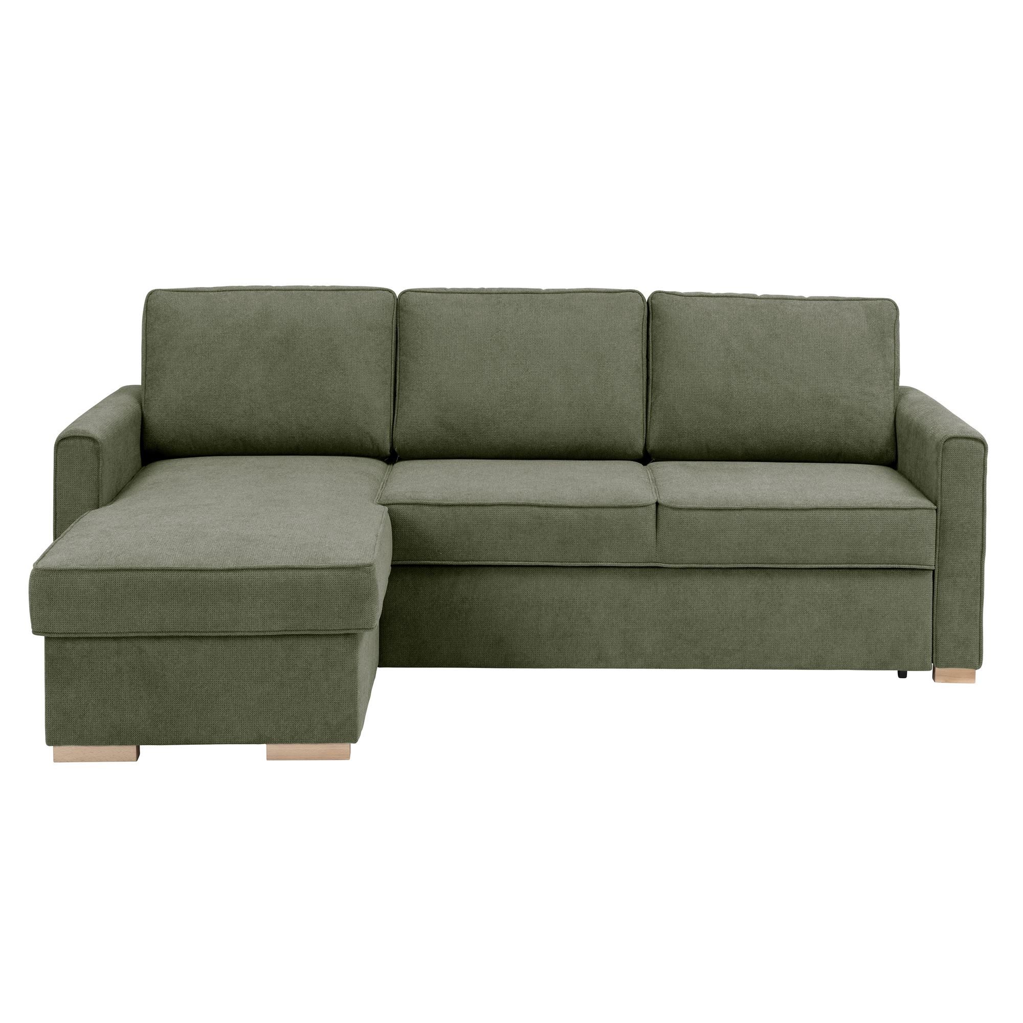 58 aufm Kessel Sofa Eckcouch mit Auszugsbett Kaysa Flachgewebe grün, Lieferung bis zur Haustür 1 Teile, Bezug und Farbe individuell wählbar für persönliches Wohnambiente