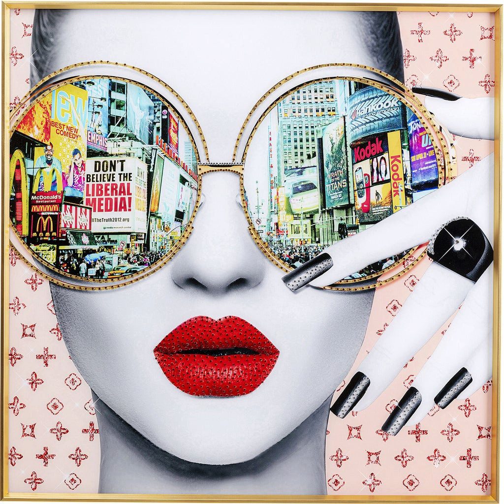 Kare Design Glasbild Times Square View, Frau, 120x120 cm