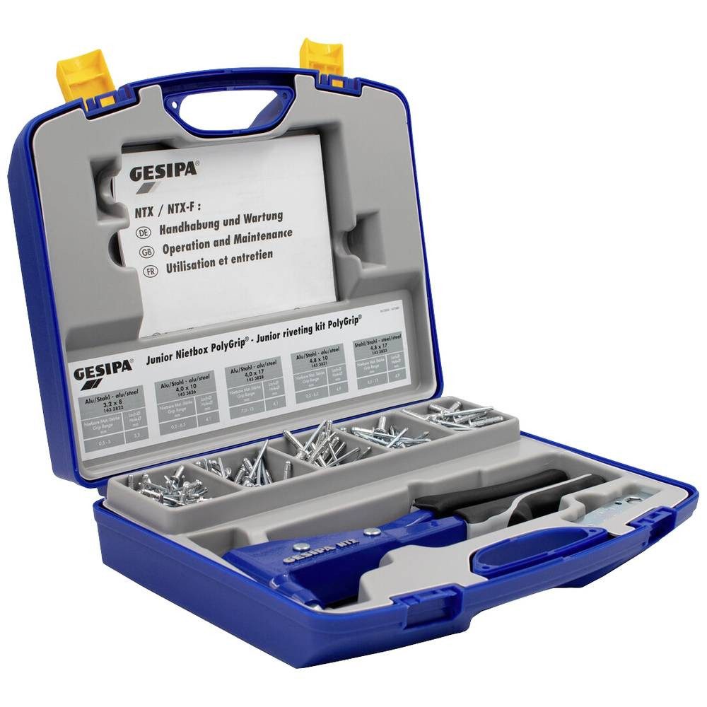 GESIPA Blindnietzange Junior-Box mit PolyGrip-Blindnieten, Inkl. Kunststoffkoffer