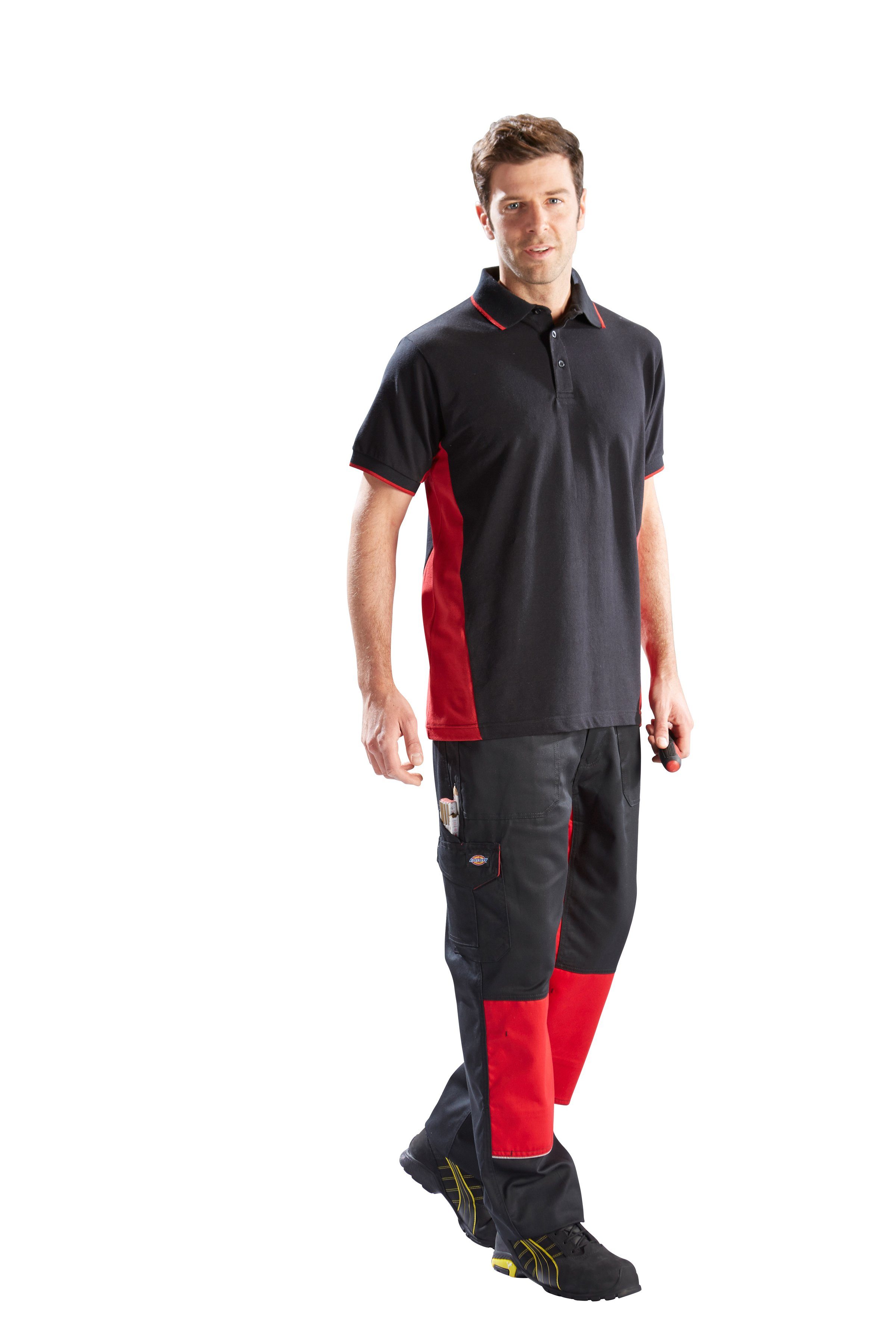 Baumwolle % Poloshirt rot-schwarz 100 Dickies