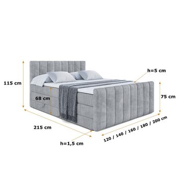 ALTDECOR Boxspringbett OTTA-Z KING (Multipocket-Matratze H4, H3 Matratze Bonellfederung, Topper, Kopfteil)