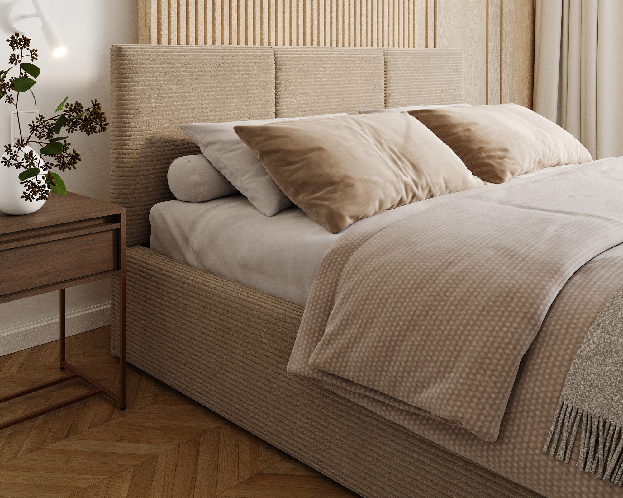thematys Polsterbett mit Bettkasten & Lattenrost – Stauraumbett Cord 120x200–180x200 (Optional mit 28 cm H3/H4 Taschenfederkern oder 23 cm Taschenfederkern-Matr – Bild 3 von 5