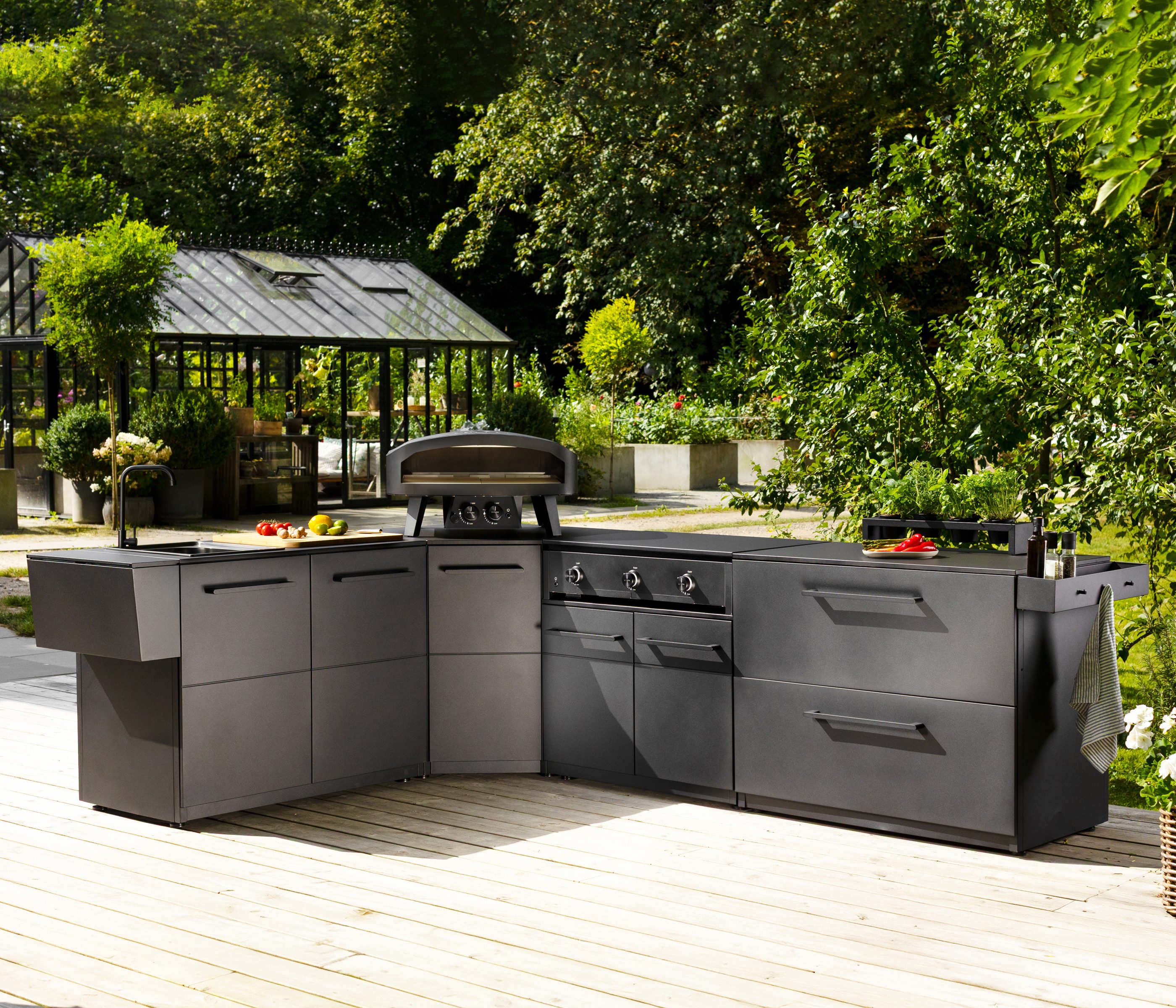 COZZE Outdoor-Küche Eckmodul Elements, mit HPL Platte, 90 x 90 x 90 cm, Stahl, schwarz, flexibel erweiterbares Modul der Cozze® Outdoor-Küche