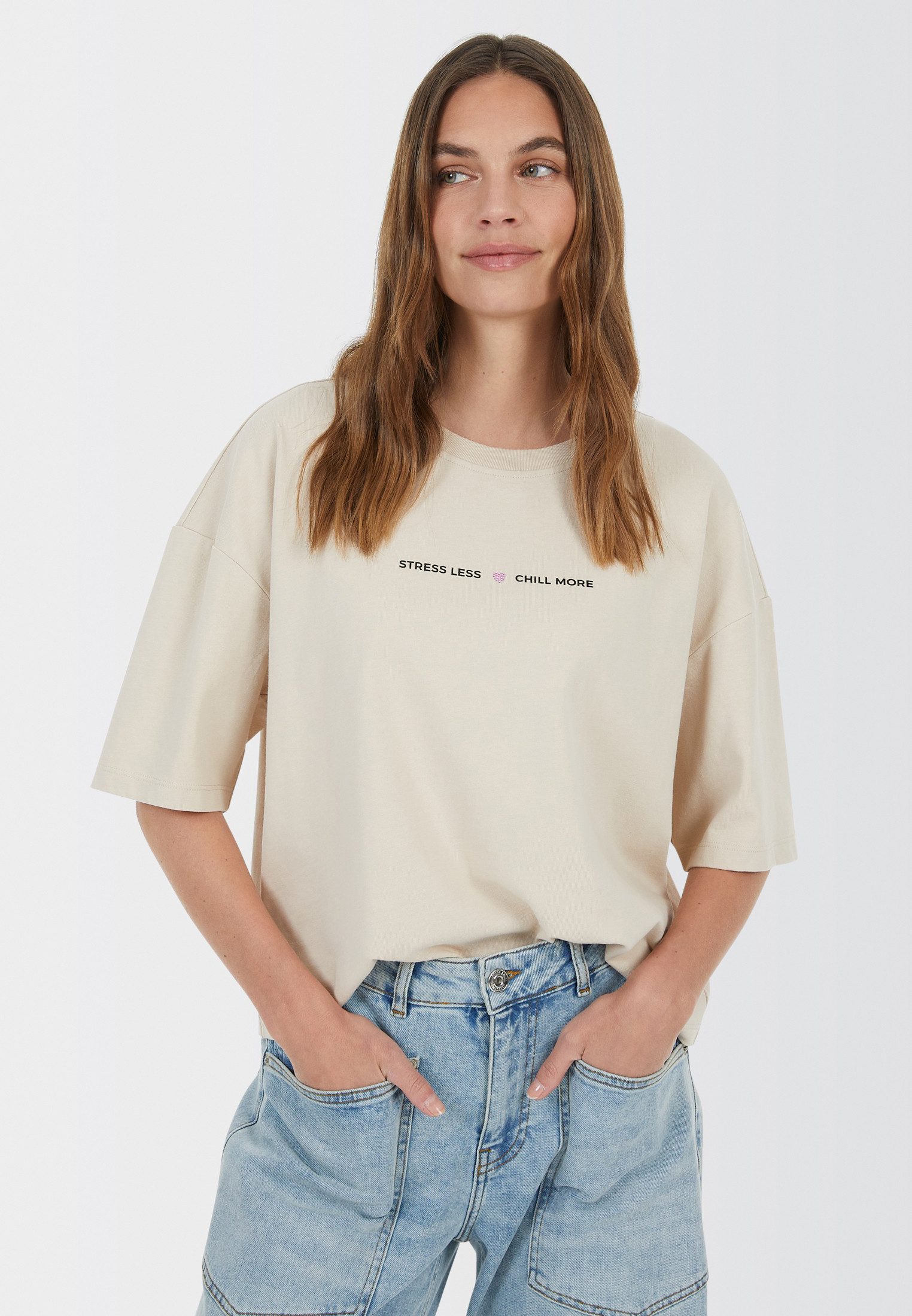 MARC AUREL T-Shirt mit "Stress Less Chill More" Print