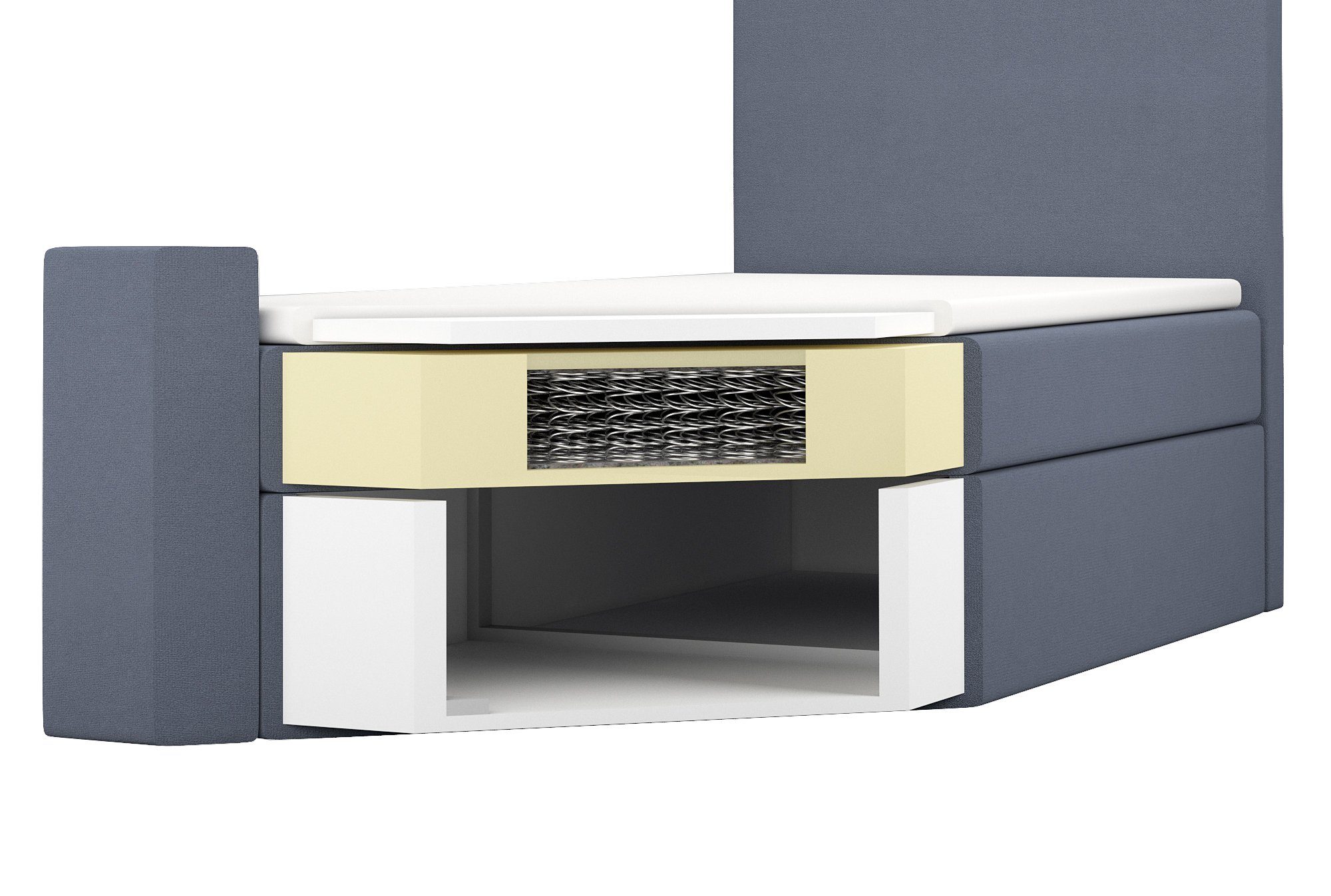 A&J MöbelLand GmbH Boxspringbett Einzelbett FUNI mit Bettkasten, Topper und gepolstertem Kopfteil. (Boxspringbett mit Bettkasten und gepolstertem Kopfteil. Inclusive Topper !, TOP ANGEBOT), Länge 216 cm Höhe 106 cm