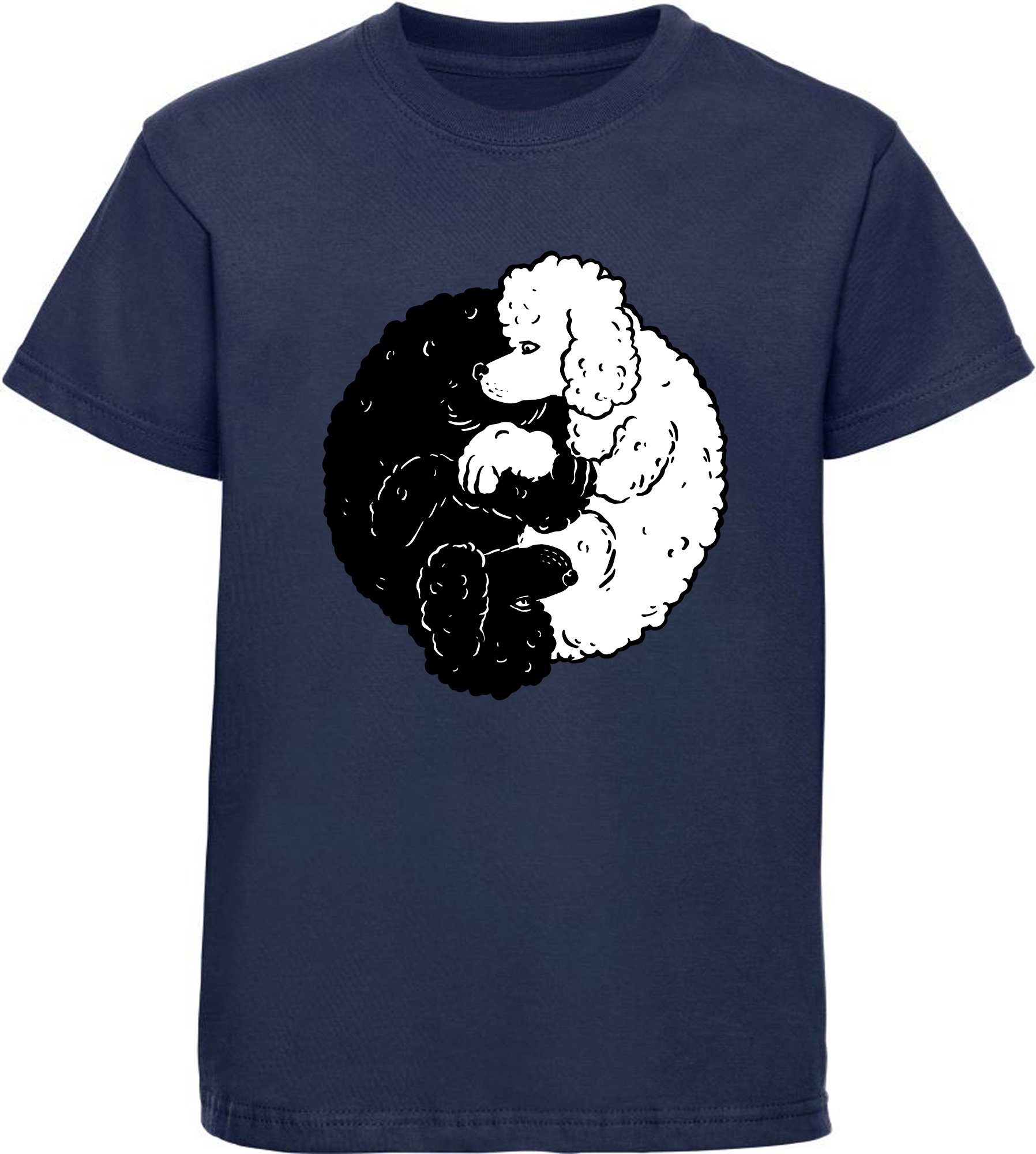 MyDesign24 Print-Shirt Kinder Hunde T-Shirt bedruckt - Yin Yang Pudel Baumwollshirt mit Aufdruck, i235 navy blau
