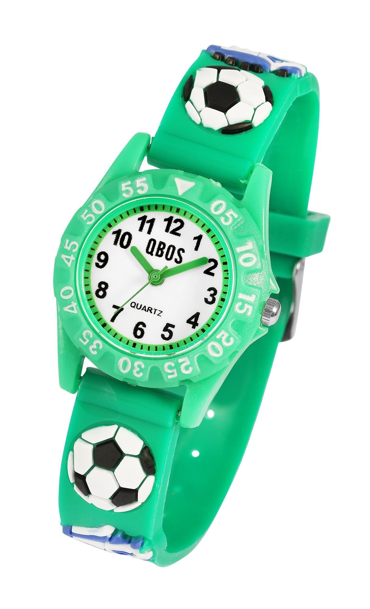 Qbos Quarzuhr mit Silikonband, Motiv Fußball, Ø 28 mm