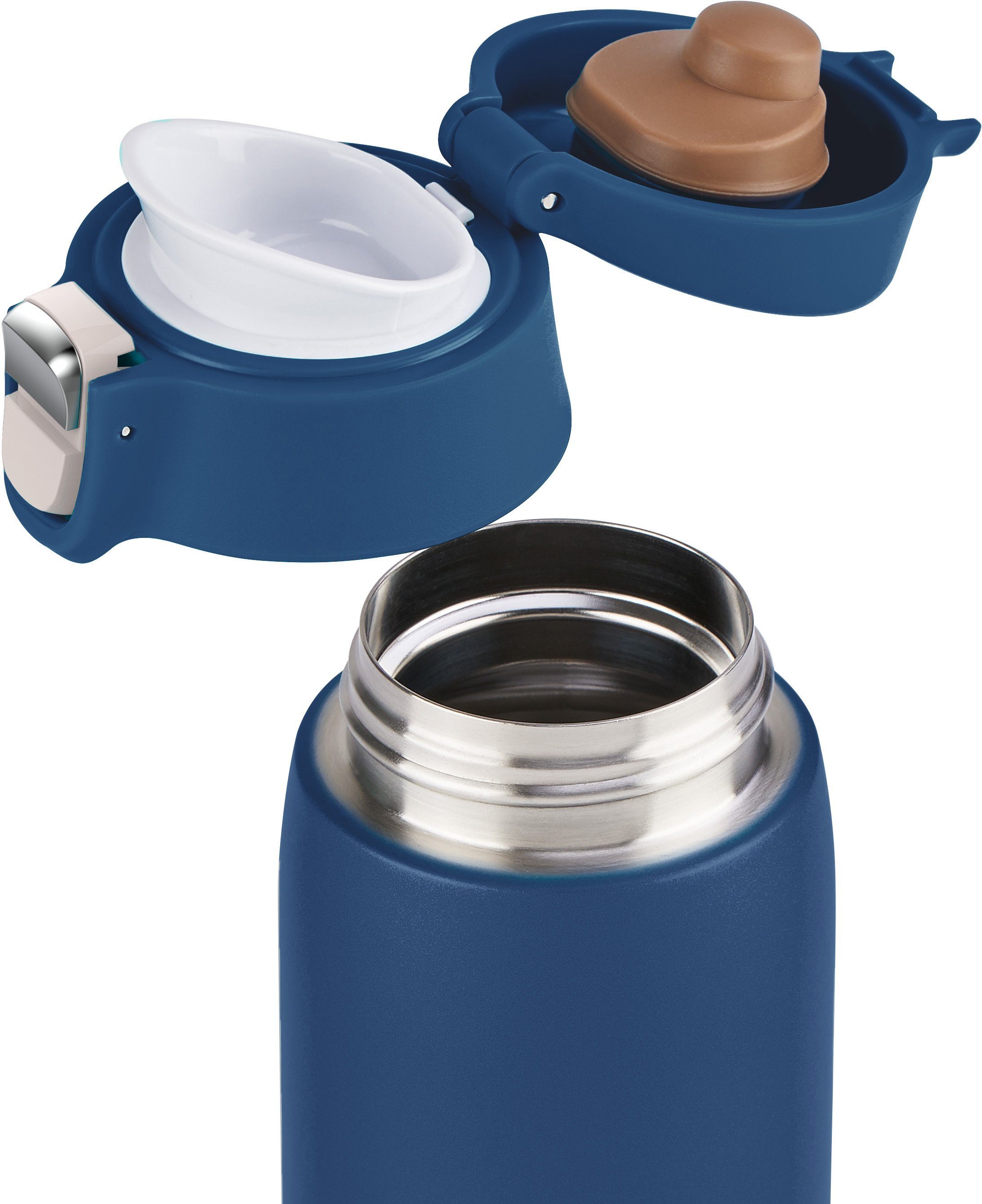 Emsa Thermobecher Travel Mug 0,4L, dicht, 8h 100% warm/16h Kunststoff, Light, blau kalt Edelstahl, Edelstahl