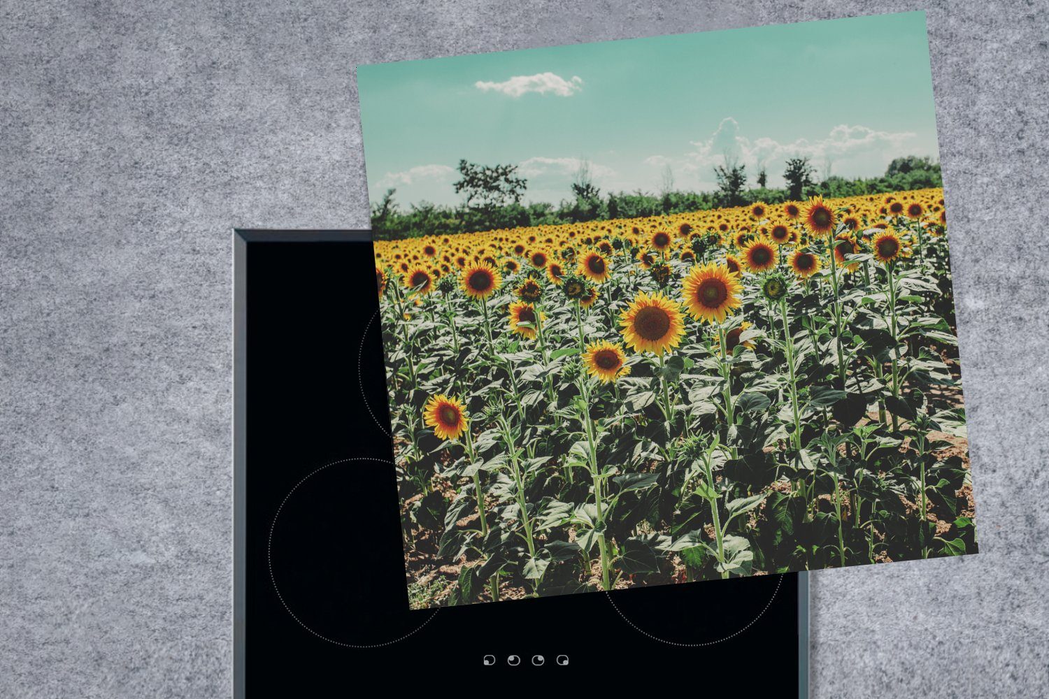 MuchoWow Herdblende-/Abdeckplatte Blumen tlg), cm, Vinyl, - küche 78x78 Ceranfeldabdeckung, - Arbeitsplatte Italien, für (1 Sonnenblumen