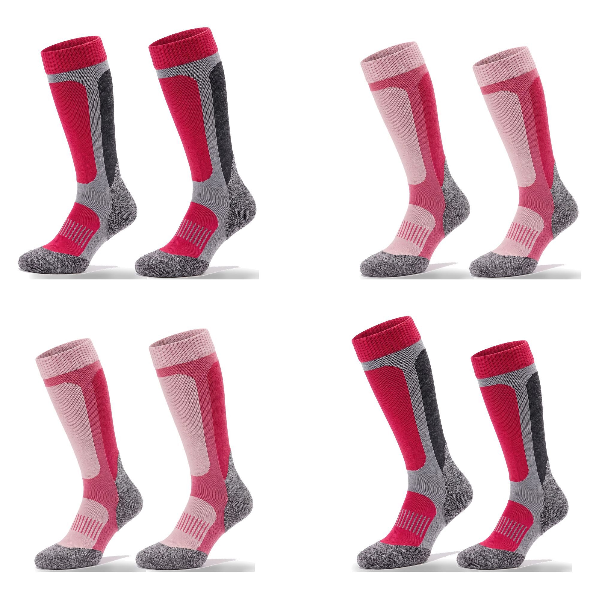 Black Snake Skisocken Ski Kniestrümpfe für Damen und Herren als warme lange Skistrümpfe (Socken-Set, 4-Paar, Pink-Rosa 39/42) Mit 20 % Merinowolle und Frotteezonen sowie anatomischem Fußbett