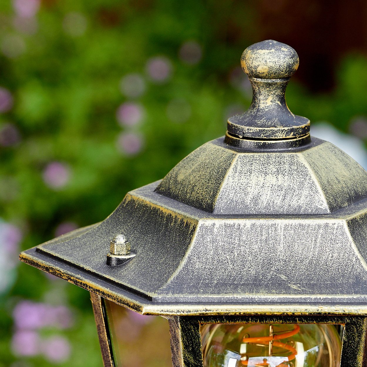 hofstein Pollerleuchte Wegeleuchte aus Metall/Glas in Gold-Braun/Klar, ohne Leuchtmittel, antike Außenleuchte, Gartenlampe, Gartenbeleuchtung IP44, 1 x E27