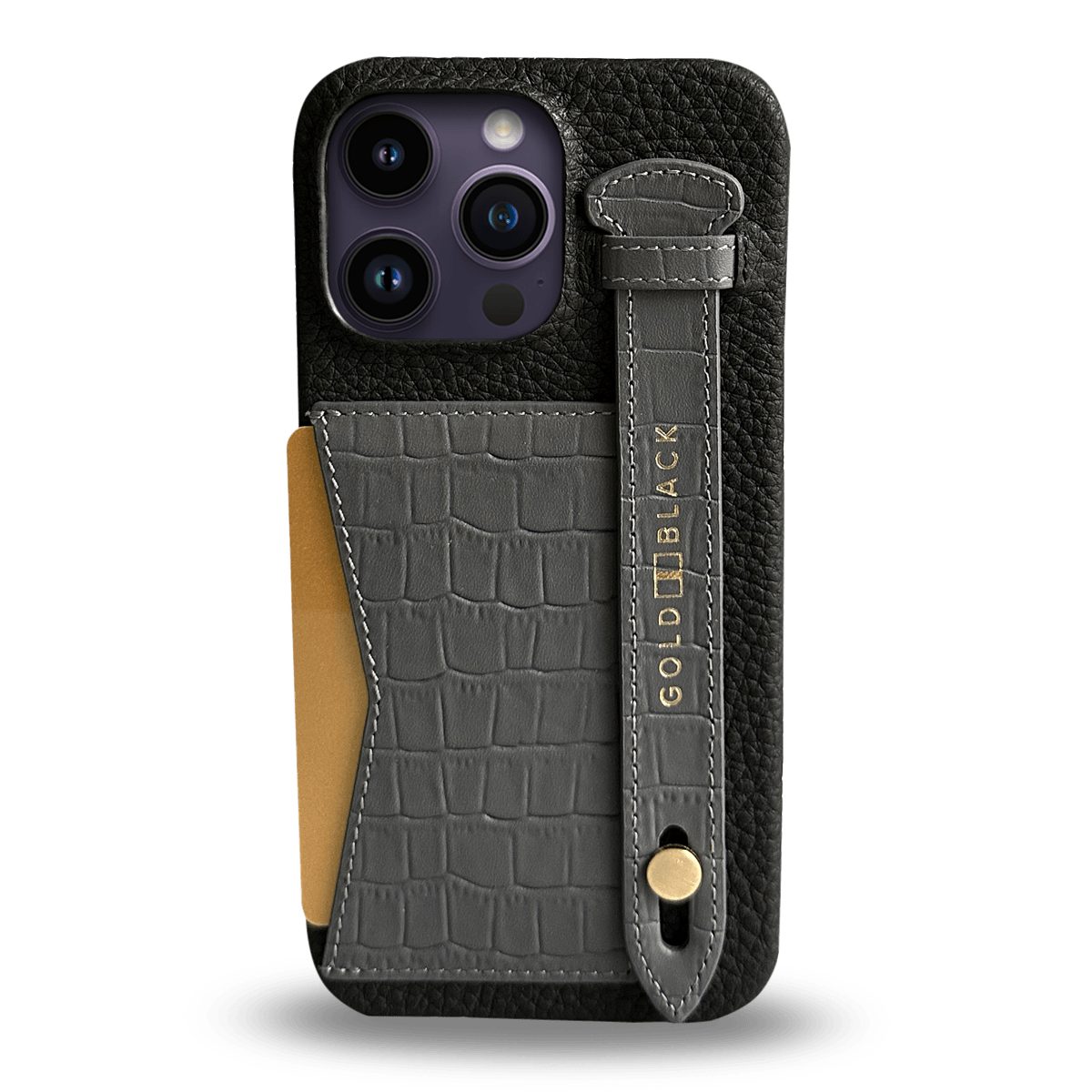 GOLDBLACK Handyhülle GOLDBLACK iPhone 14 Pro Max Slim Lederhülle Kroko-Prägung grau mit