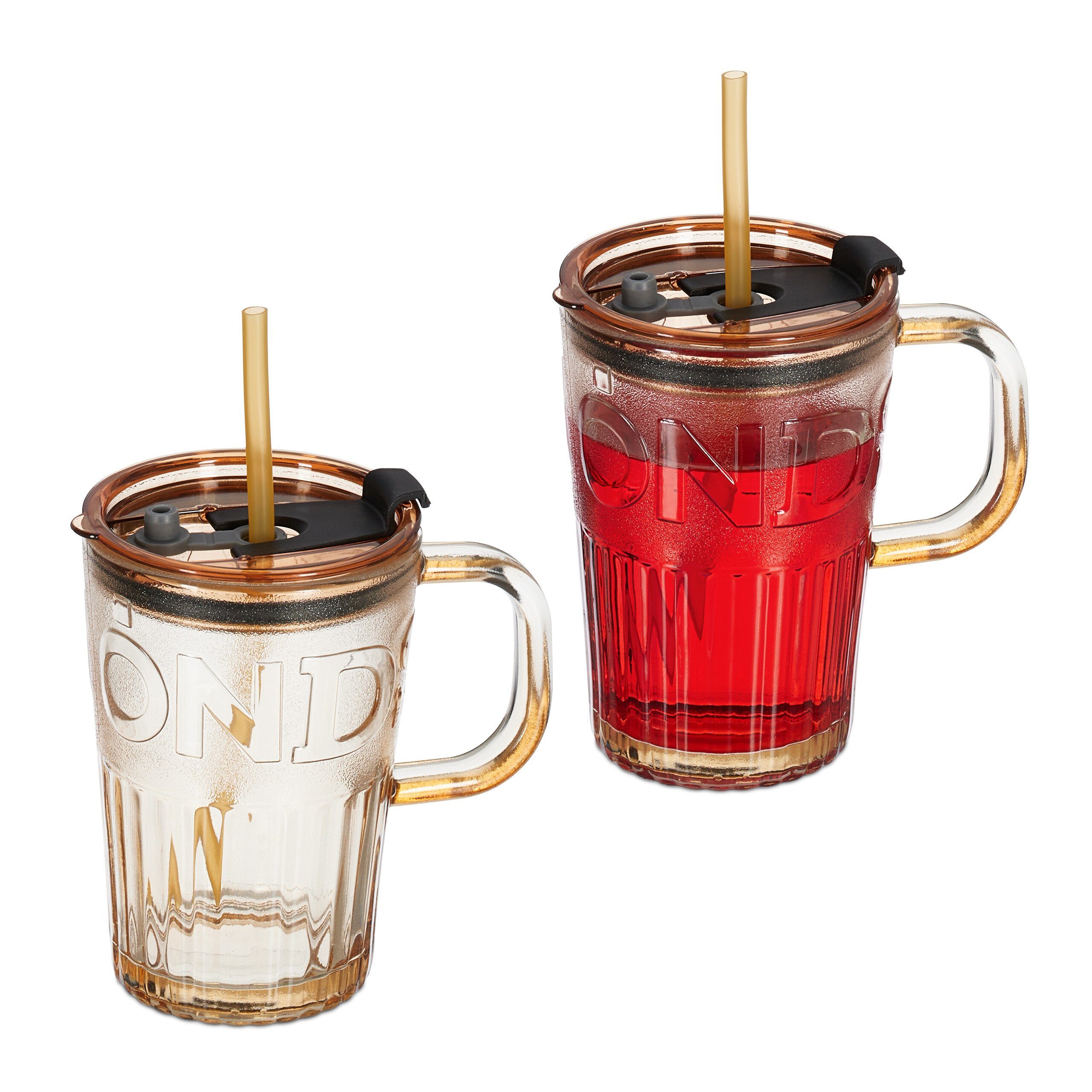 relaxdays Gläser-Set Trinkgläser im 2er Set mit Henkel, Glas, hellbraun