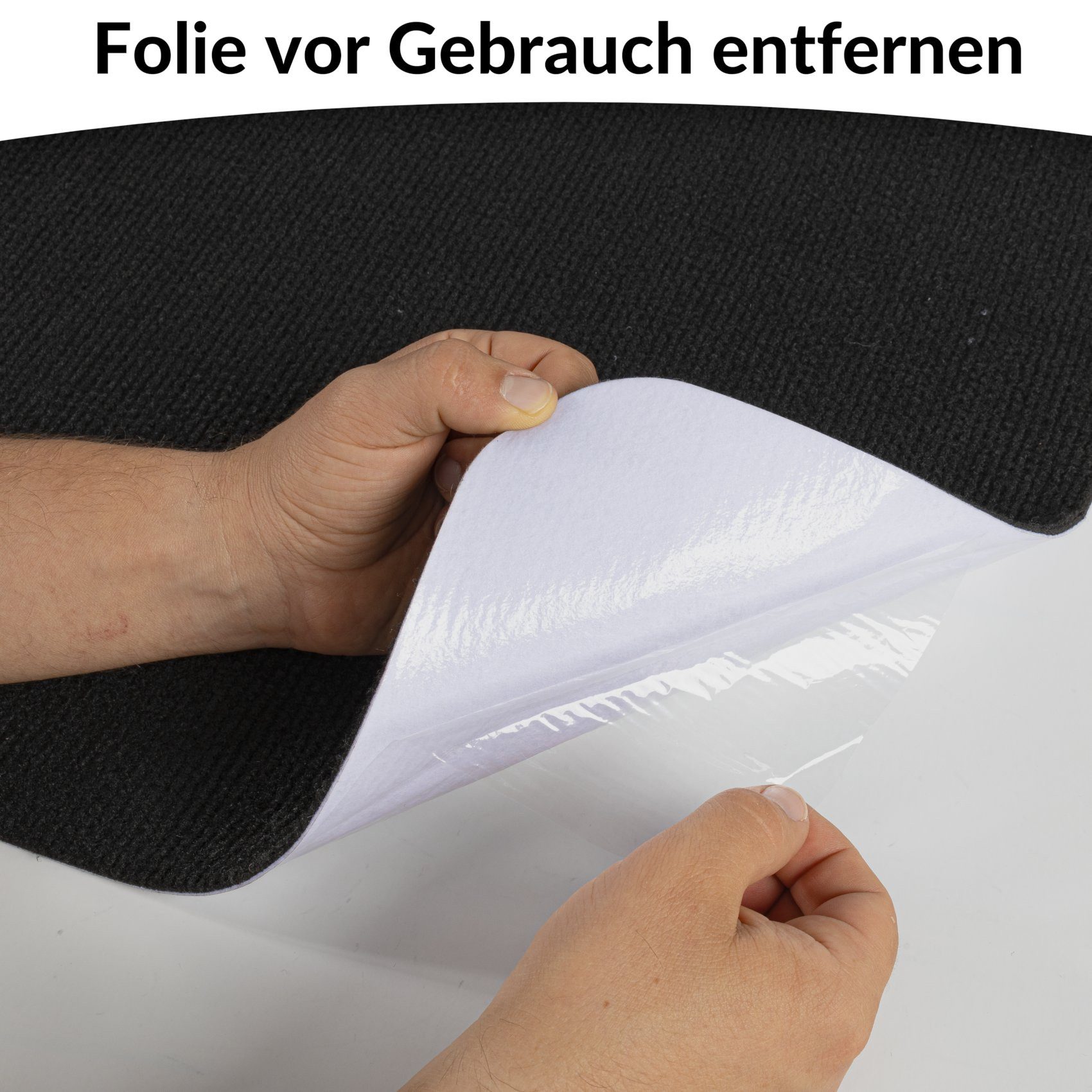 ANRO Teppich NEMESIS Bodenteppich selbshaftend, eckig, Höhe: 3 mm, selbsthaftend Teppich Oberseite Flachgewebe 100x100cm Uni Schwarz