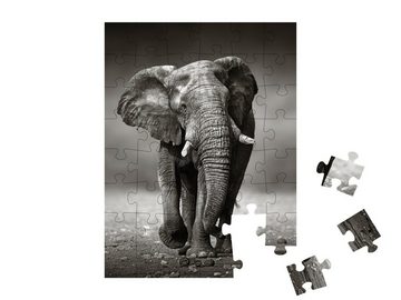 puzzleYOU Puzzle Elefant im Etosha-Nationalpark, schwarz-weiß, 48 Puzzleteile, puzzleYOU-Kollektionen Elefanten, Tiere in Savanne & Wüste