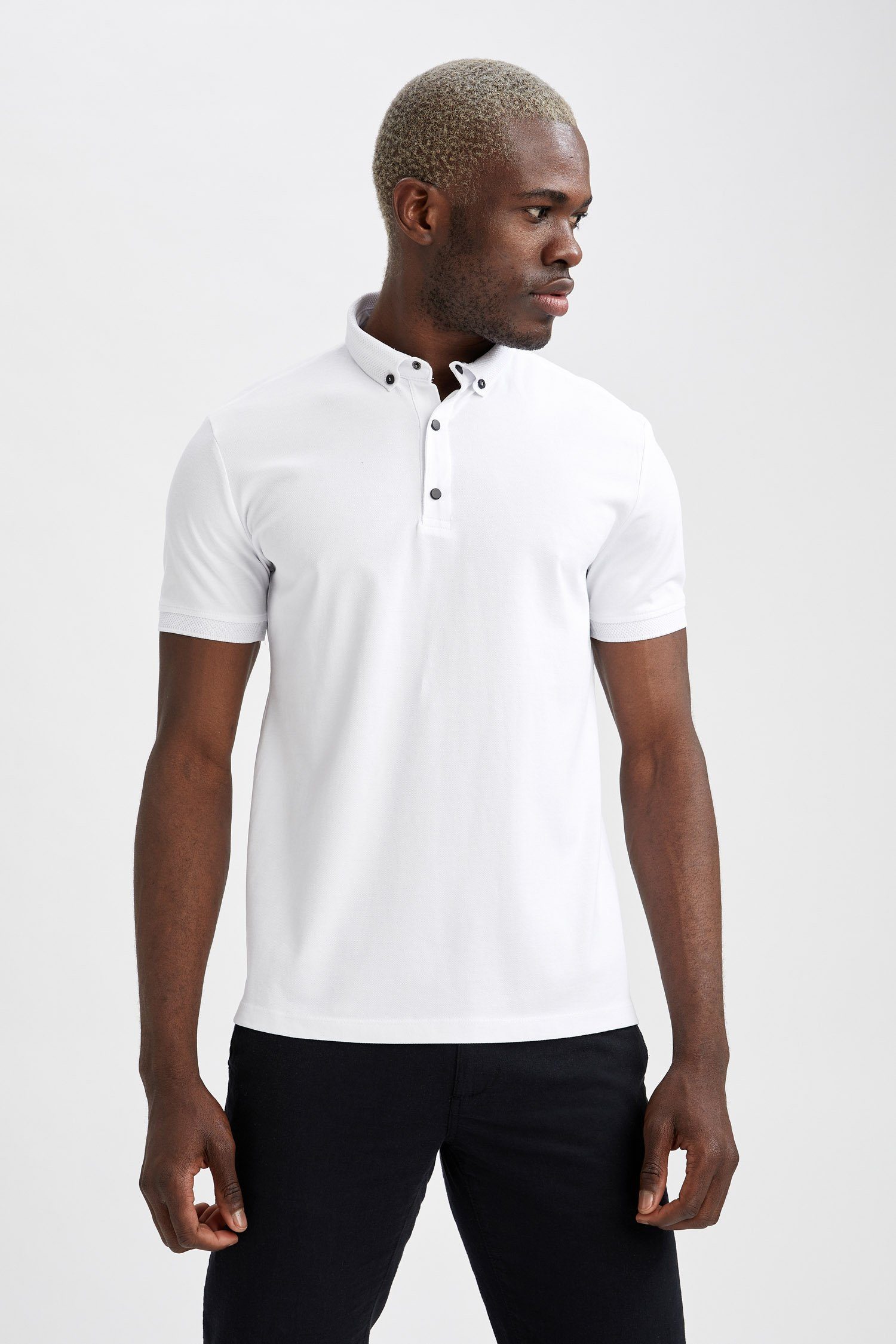 Weiss Poloshirt NECK FIT POLO DeFacto SLIM Polo-T-Shirt Off Herren