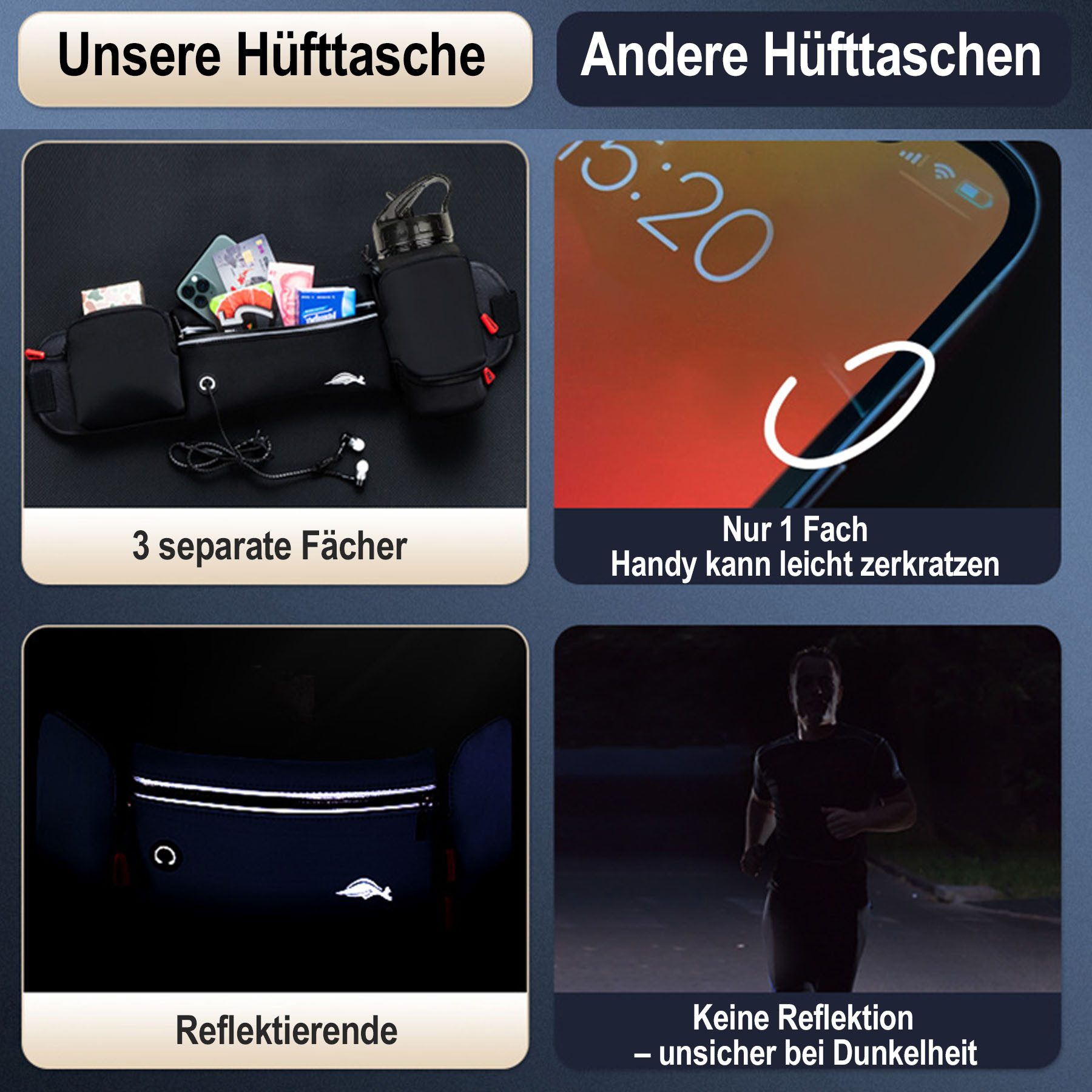 Mutig Gürteltasche Hüfttasche mit Trinkflasche,wasserdicht Sport Bauchtasche,Verstellbar (Laufen Hüfttasche Damen Herren Mit Reflektstreifen, Sports Trinkgürtel für Joggen, Fitness,Reisen, Camping, Outdoor), für Geschenk zu Anlässen wie Geburtstagen und Feiertagen