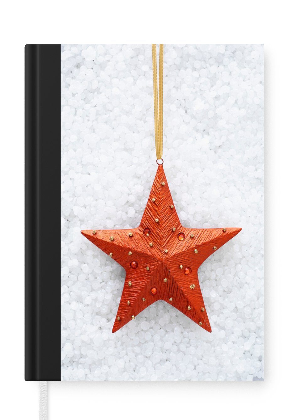 MuchoWow Notizbuch Ein roter Stern mit verschneitem Hintergrund, Journal, Merkzettel, Tagebuch, Notizheft, A5, 98 Seiten, Haushaltsbuch