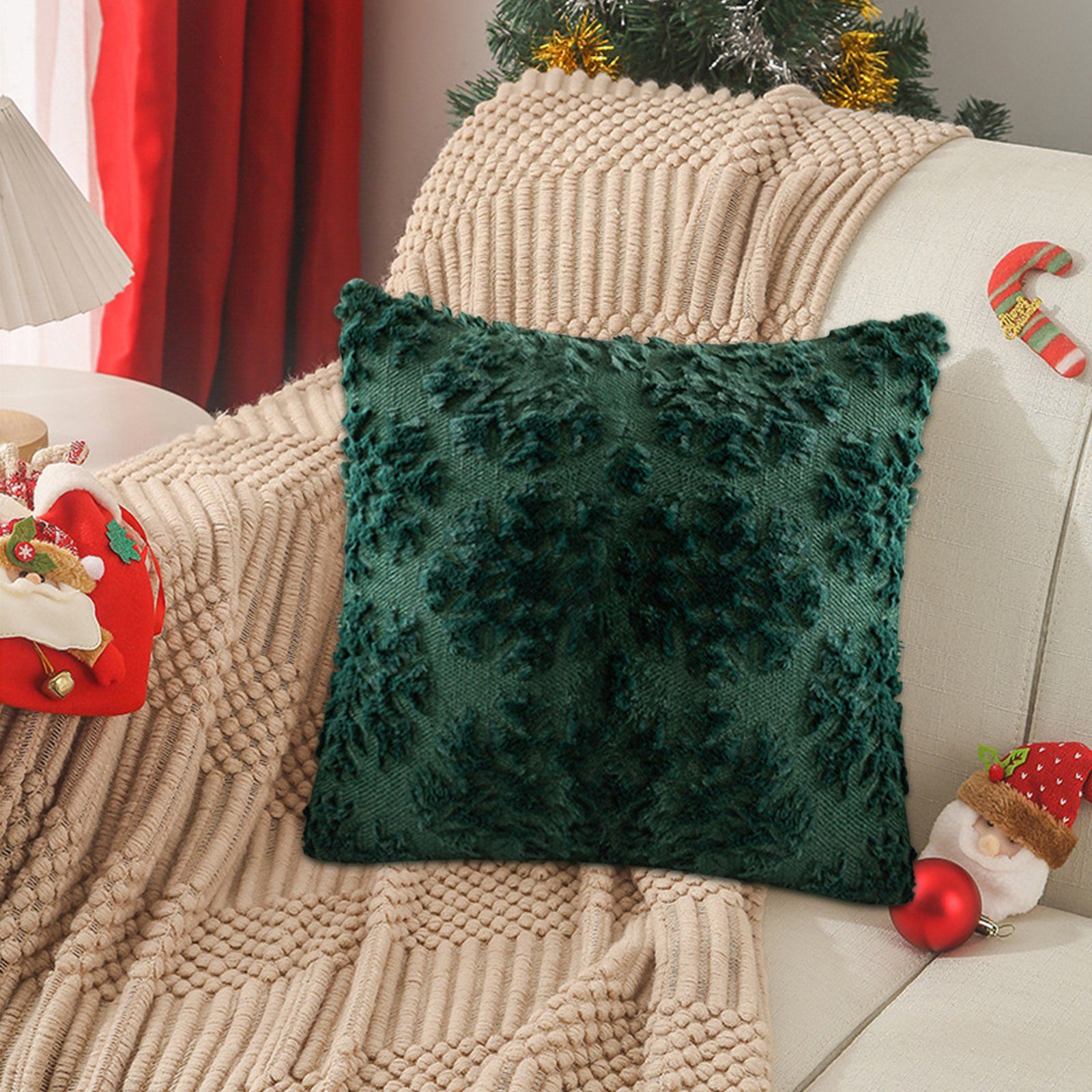 Weihnachten Set Sofa Mit Baum Kissenbezug Weich, Grün Sofakissen 2er Kopfkissenbezug Bezug Kissen OKWISH, Schlafzimmer Couchkissen Kissenhülle Kissenbezüge Bezug 3D