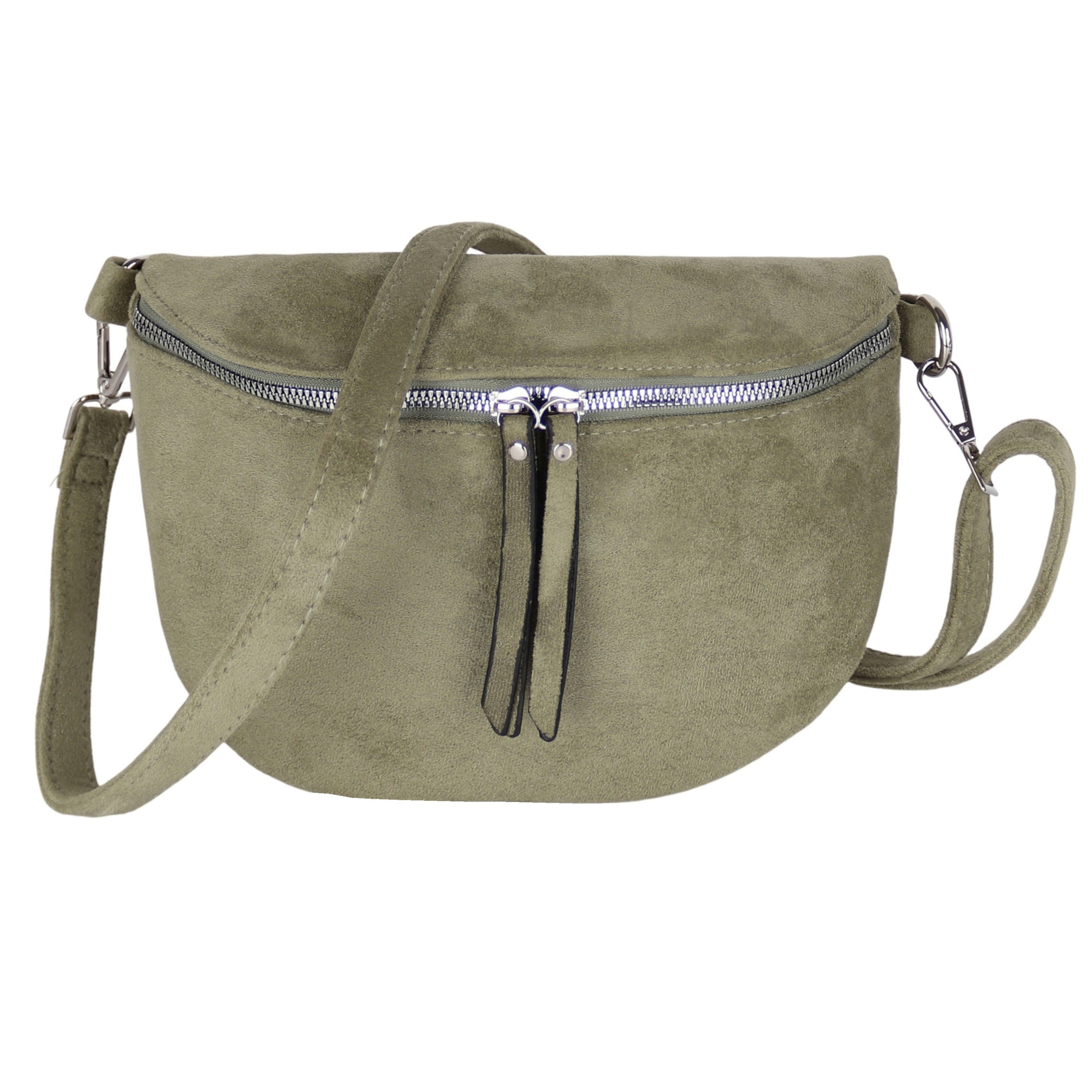 MIRROSI Bauchtasche Damen Taschen, Umhängetasche, Brusttasche, 26x18x9cm Wildleder Optik (Schultertasche für jednen Anlass), Crossbody Bag, Verstellbarer Schulterriemen für mehr Flexibilität.