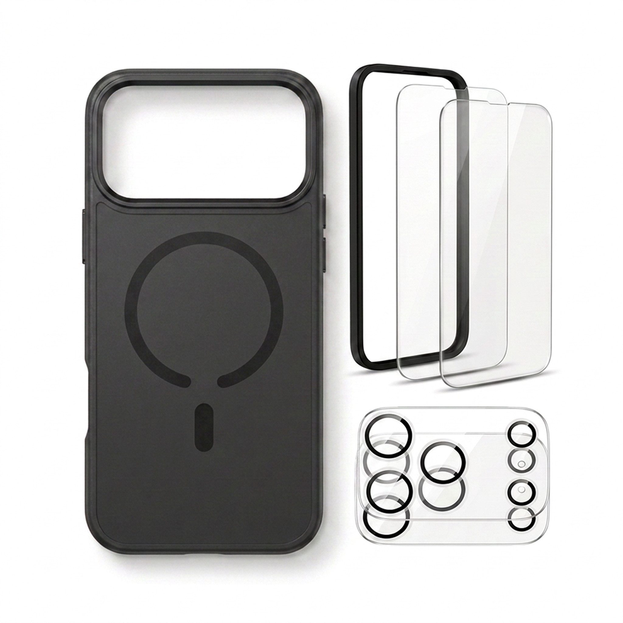 Futurea Handyhülle Schwarz Matt MagSafe Case 5in1 Set Panzerglas iPhone 18 Pro & Pro Max 6,3" - 6,9", Schutzset mit Schutzfolie und Kameraschutz für das Apple iPhone