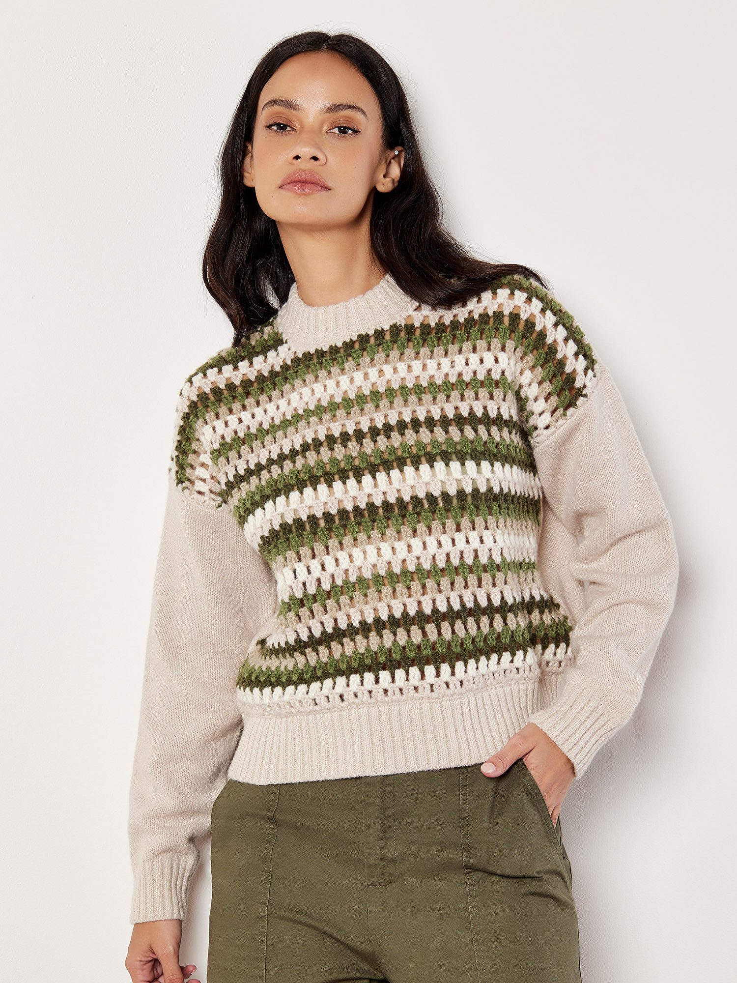 Apricot Streifenpullover gestreifter Pullover (1-tlg) mit Lochmuster