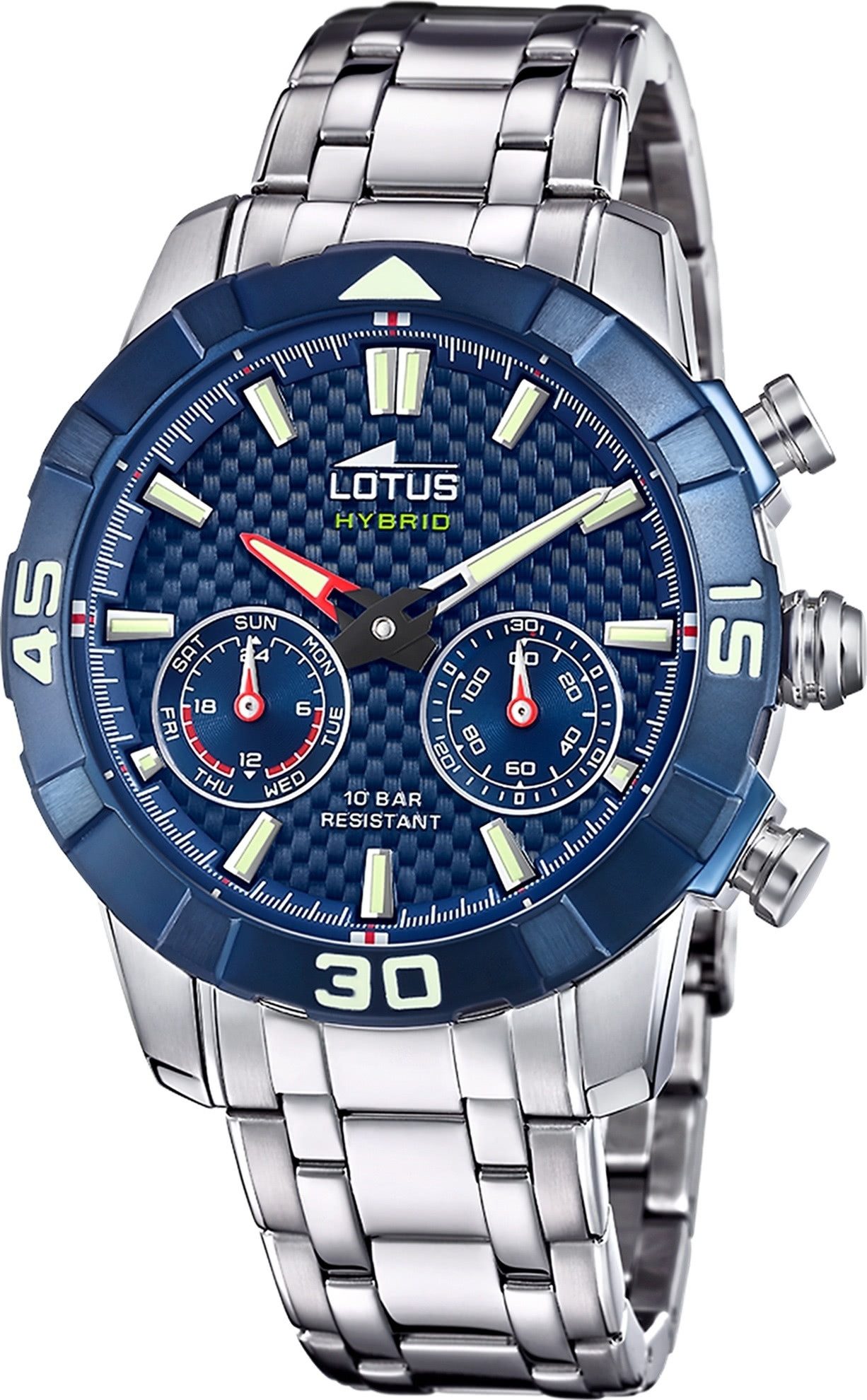 Lotus Chronograph Lotus Herrenuhr Edelstahl silber Lotus, (Chronograph), Herren Armbanduhr rund, groß (ca. 45mm), Edelstahl