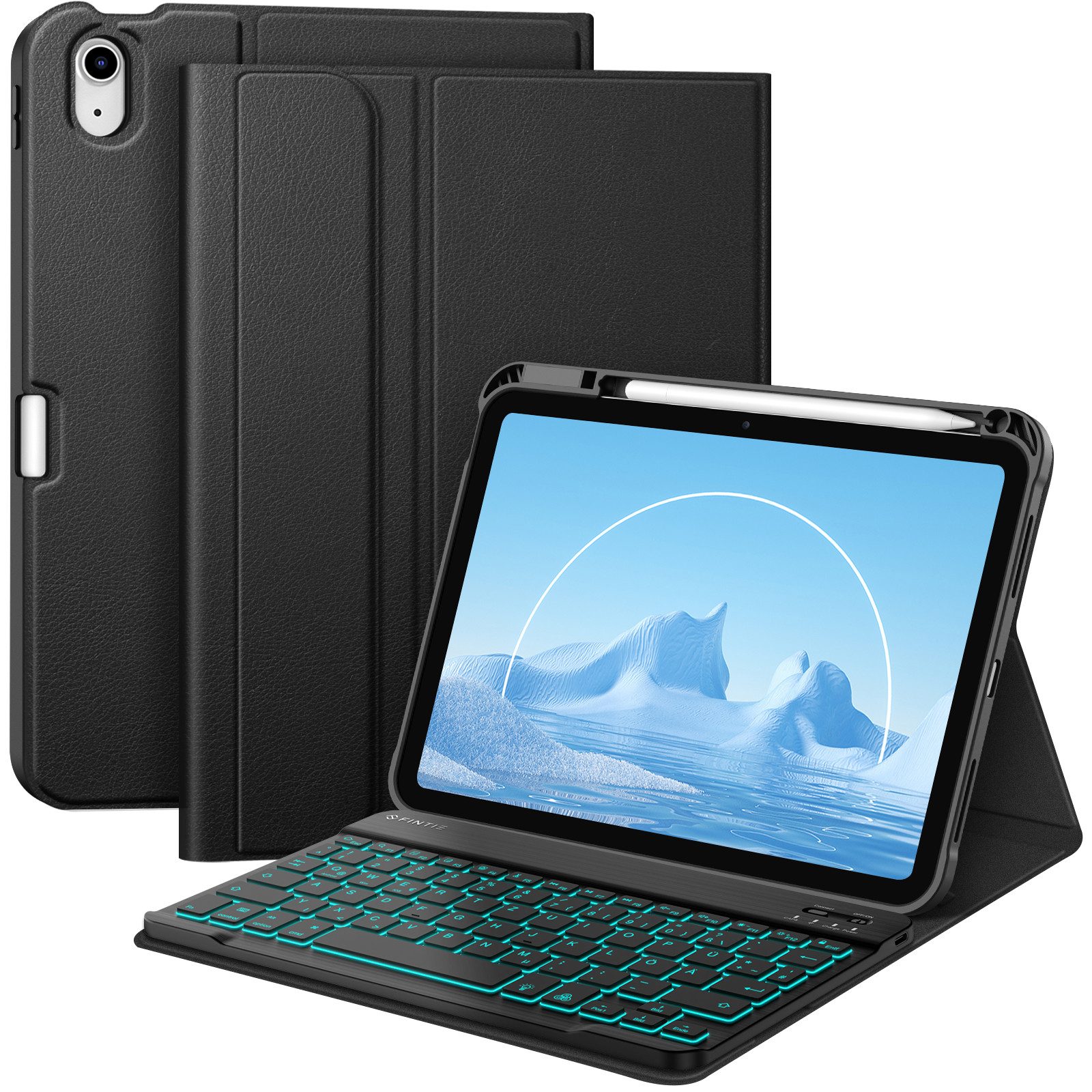 Fintie Tablet-Hülle mit Tastatur für iPad 11 Generation 2025 11'', iPad 10 Gen 2022 10.9'' 11 Zoll/10.9 Zoll, 7-farbige Hintergrundbeleuchtung, Magnetische Bluetooth-Keyboard