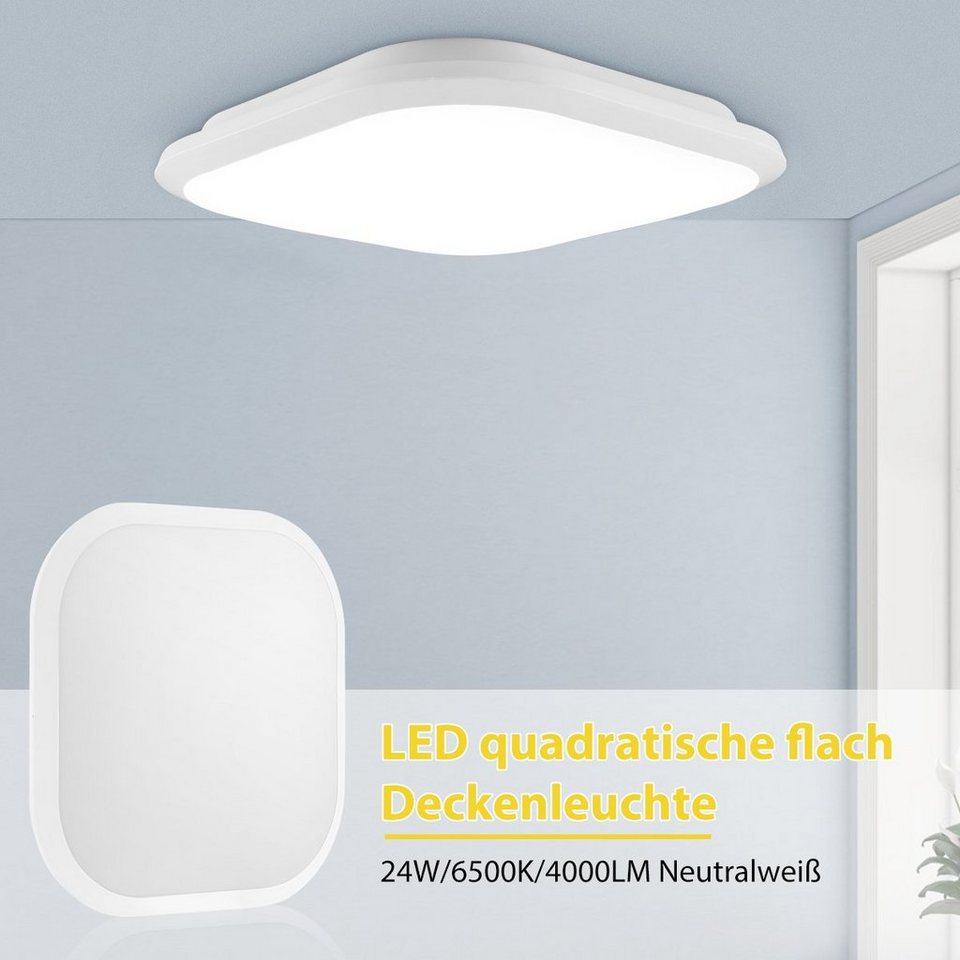 LETGOSPT LED Deckenleuchte Modern Weiß LED Deckenlampe, 24 Watt 4000 Lumen,  6000K ‎Kaltweiß, LED fest integriert, Quadratisch, 30x30x6cm, für  Schlafzimmer, Küche, Badezimmer, Flur