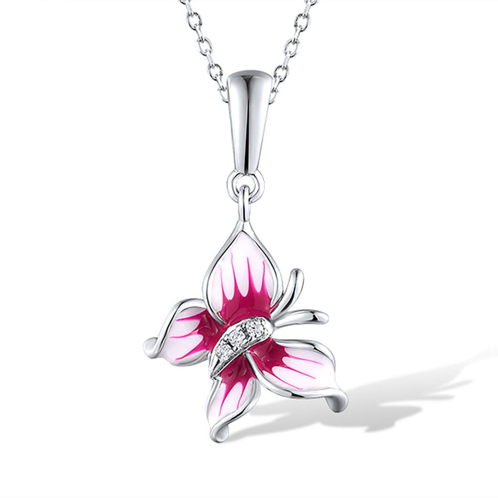 SOKOLOV Jewelry Kettenanhänger Anhänger als Schmetterling aus 925 Silber (1-tlg), mit Zirkonia und Emaille 925 Sterling Silber Silberschmuck für Damen
