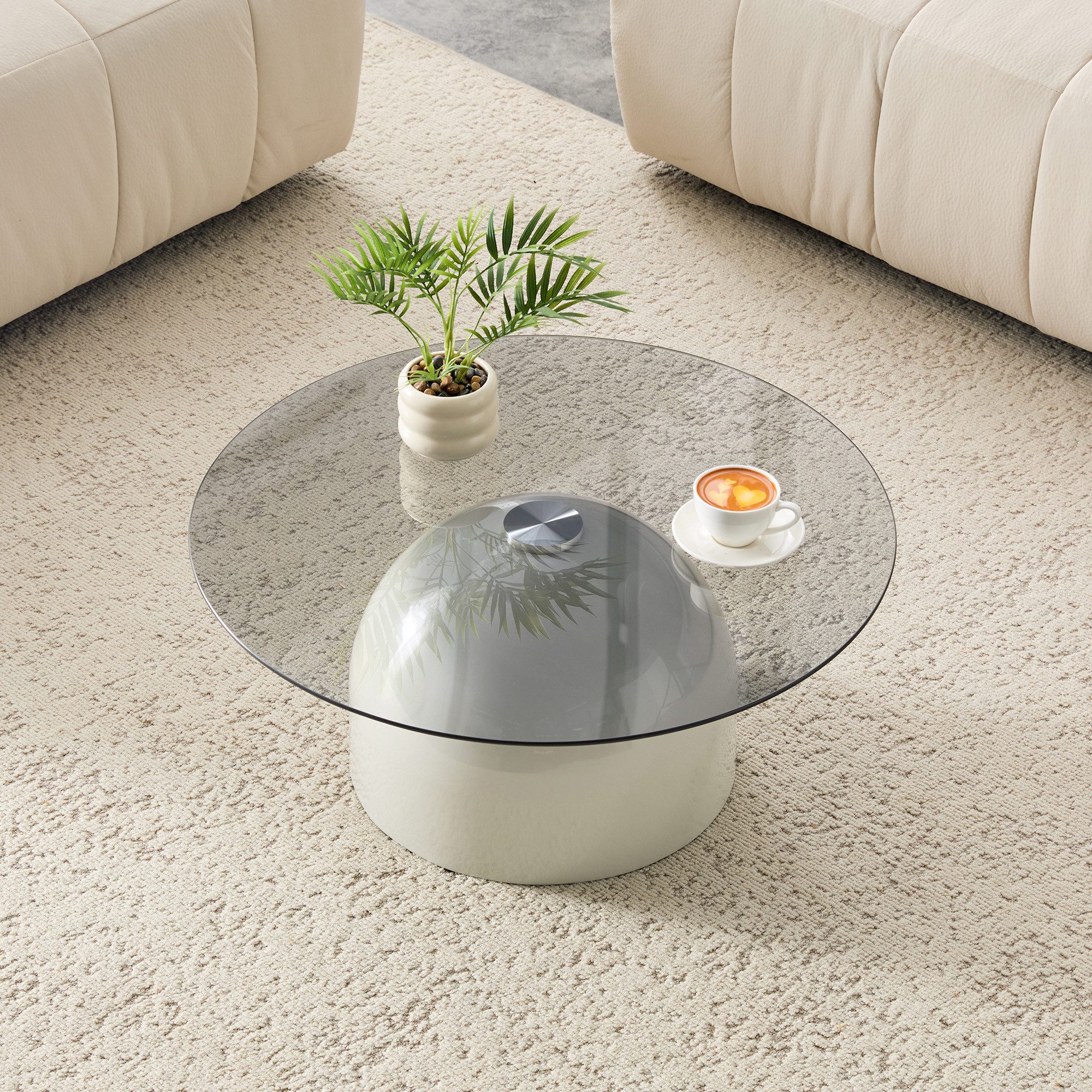 i@home Couchtisch Runder Glas-Couchtisch (Packung Set, 1 Tisch), modern Ø 70 cm mit Stahl-Sockel – edel,stabil,pflegeleicht