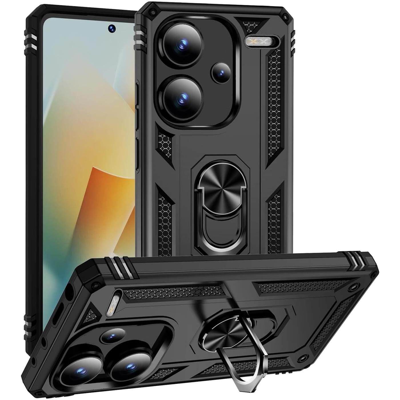 CoolGadget Handyhülle Armor Shield Case für Xiaomi Redmi Note 13 Pro+ 5G 6,67 Zoll, Outdoor Cover Magnet Ringhalter Handy Hülle für Redmi Note 13 Pro+ 5G